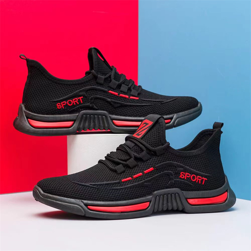 TK Nuevos zapatos de verano para estudiantes de hombre, zapatos de malla tejida voladora, zapatos deportivos casuales de suela suave transpirables y versátiles a la moda para hombre