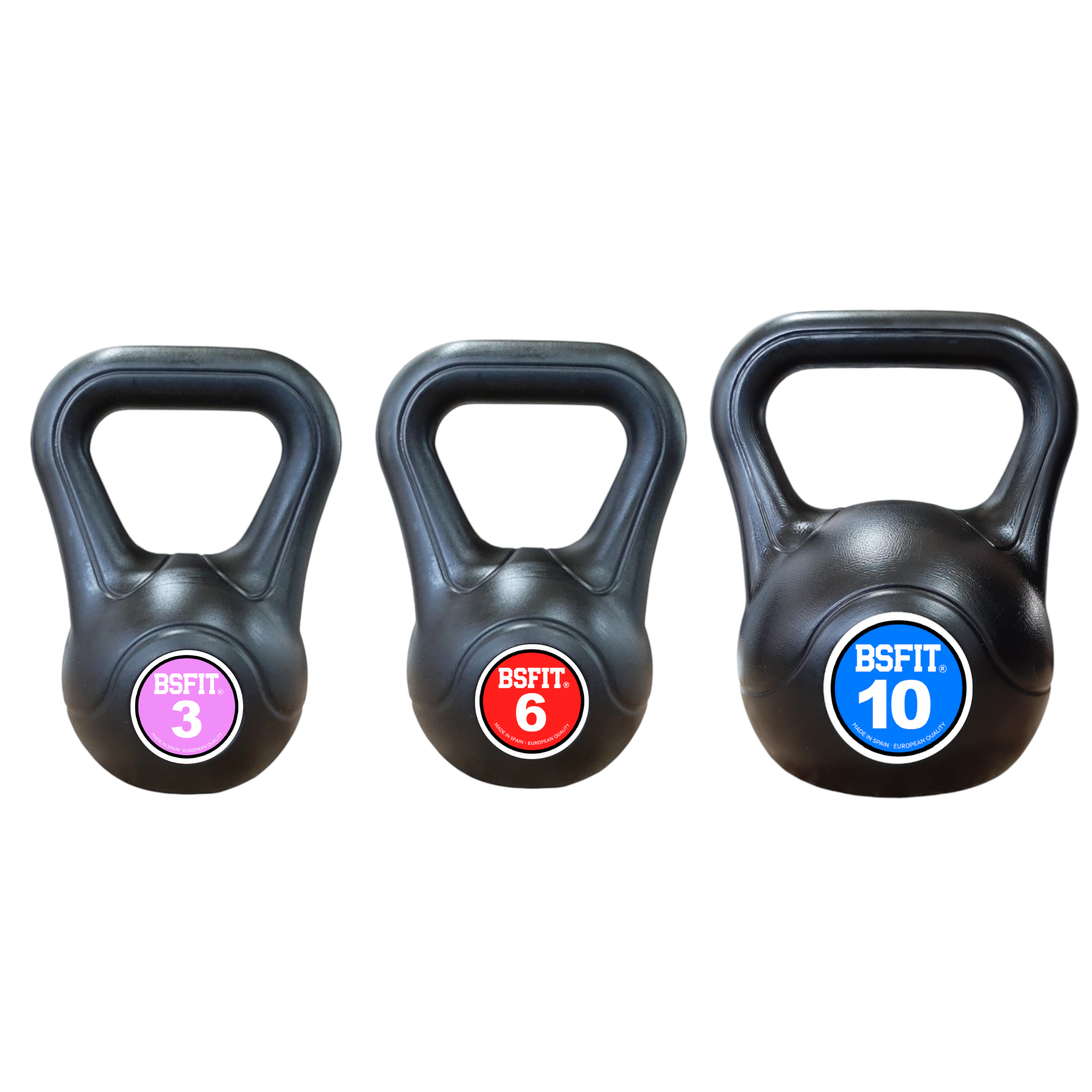 BSFIT Kettlebell Plástica Rellena Hormigón – Pesa Rusa Antideslizante Cross Training, Funcional, Entrenamiento en Casa y Gimnasio/set de kettlebell