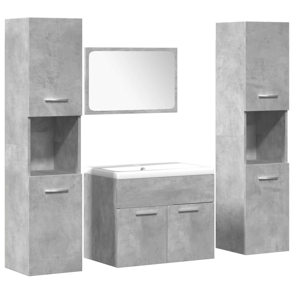 vidaXL Juego muebles de baño 4 pzas madera contrachapada gris hormigón