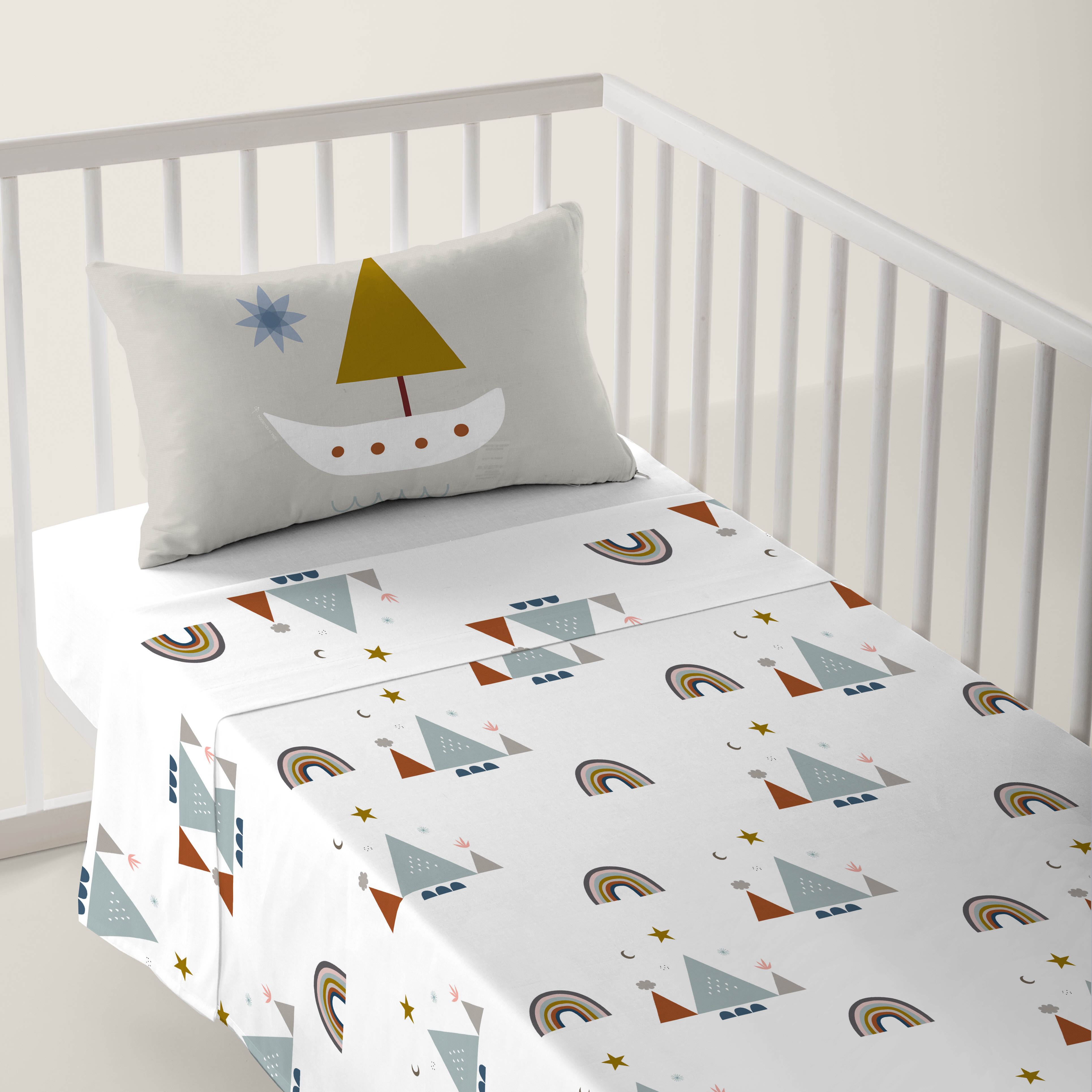 HACIENDO EL INDIO - Juego de Sábanas Cuna Estampado 100% Algodón - Juego de 2 Piezas Incluye Sábana Encimera y 1 Funda de Almohada - 100x130/120x180 cm - 27 Modelos Disponibles - Fabricado en España