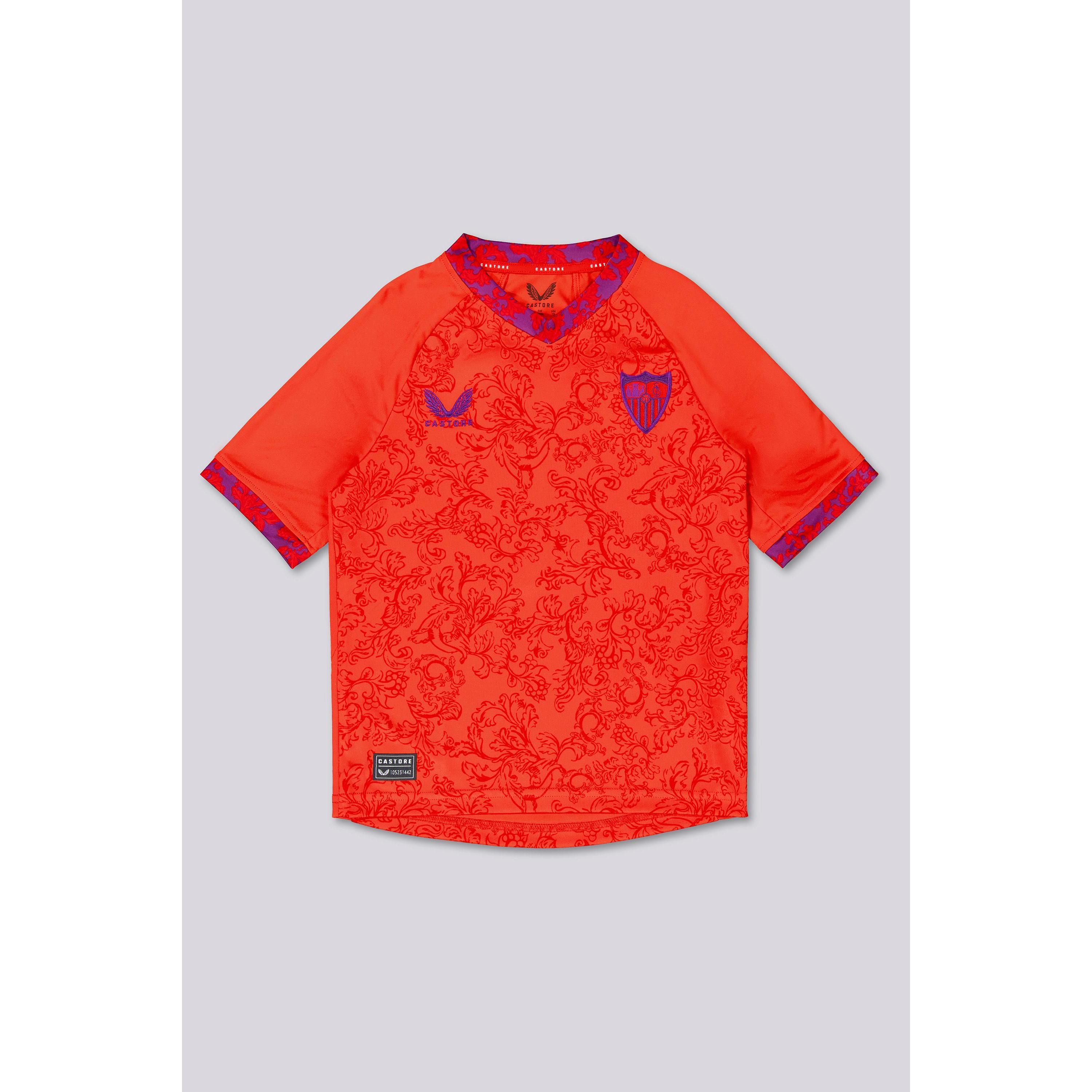 Camiseta Castore Sevilla FC 24/25 para mujer en color rojo con motivo decorativo y detalles del club