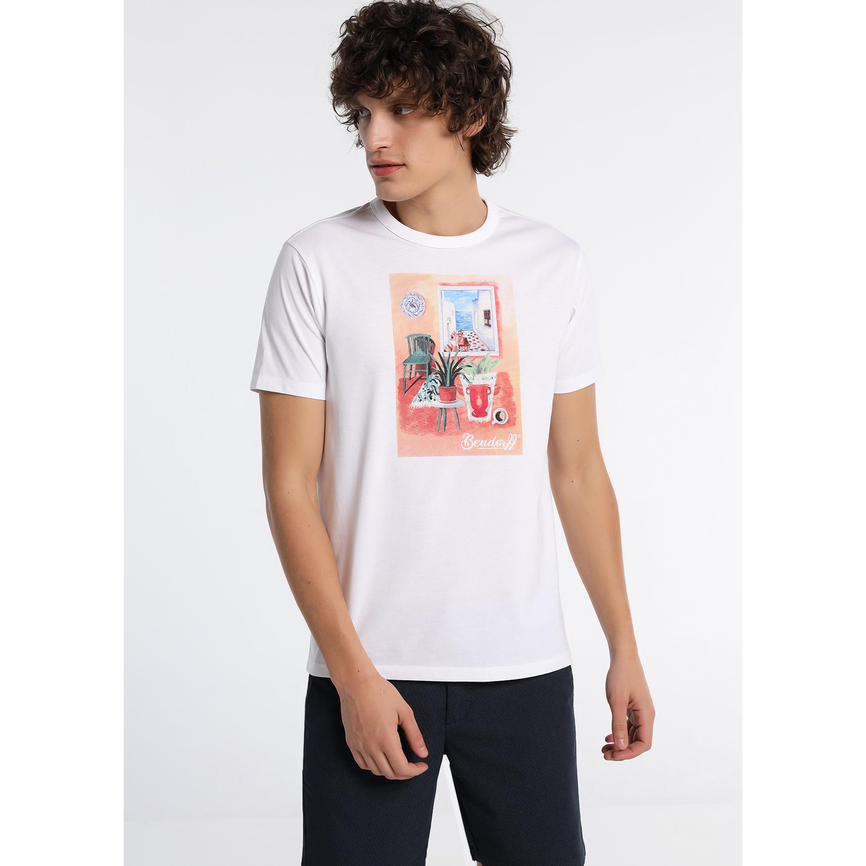 Camiseta manga corta con cuadro en el pecho