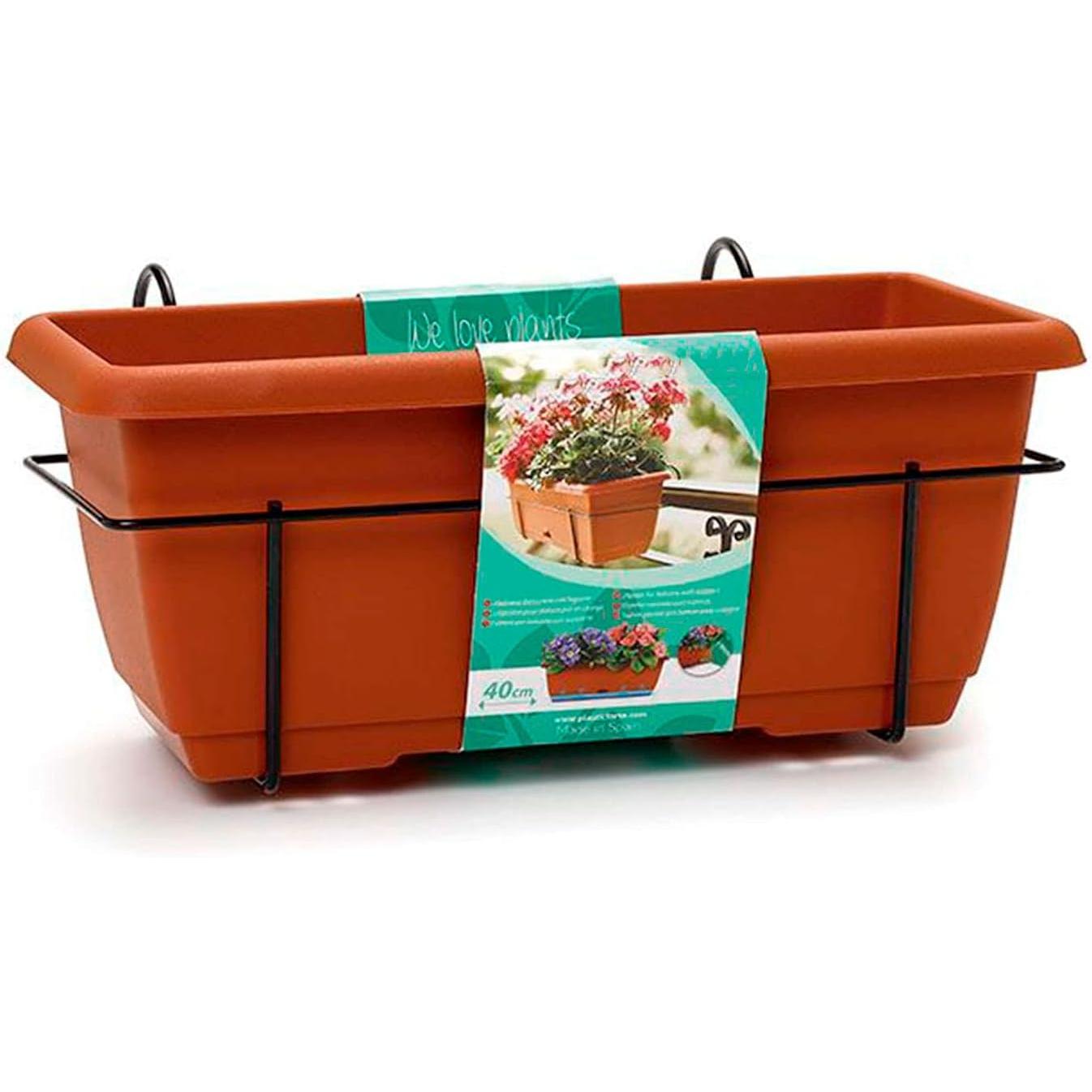 C.A | Jardinera Balconera 40 - 60 cm | Con Plato Integrado y Soporte Metálico | Plástico Resistente | Para Balcón y Terraza