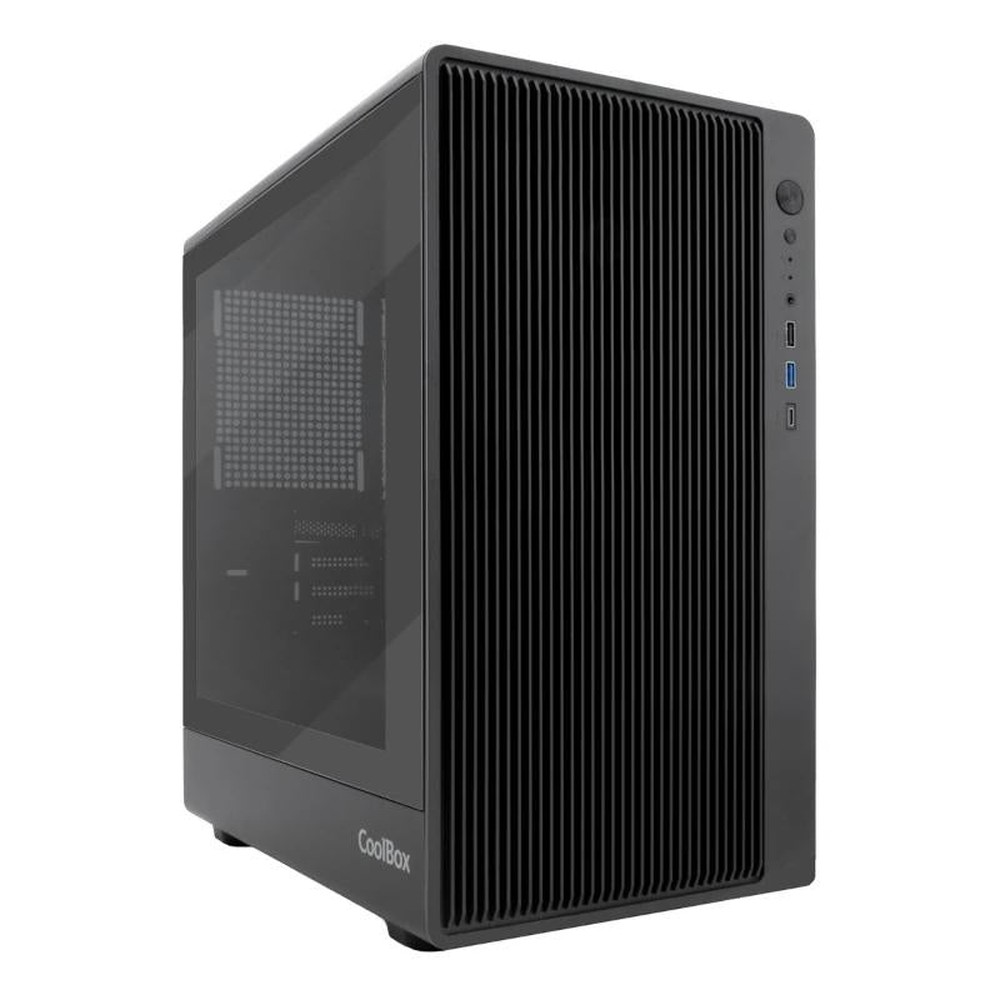 Coolbox - Caja de ordenador gaming MATX GM350 DARKFACE con USB-C 3.2, chasis acero SPCC y cristal templado oscuro, compatible Micro ATX y refrigeración líquida 240 mm