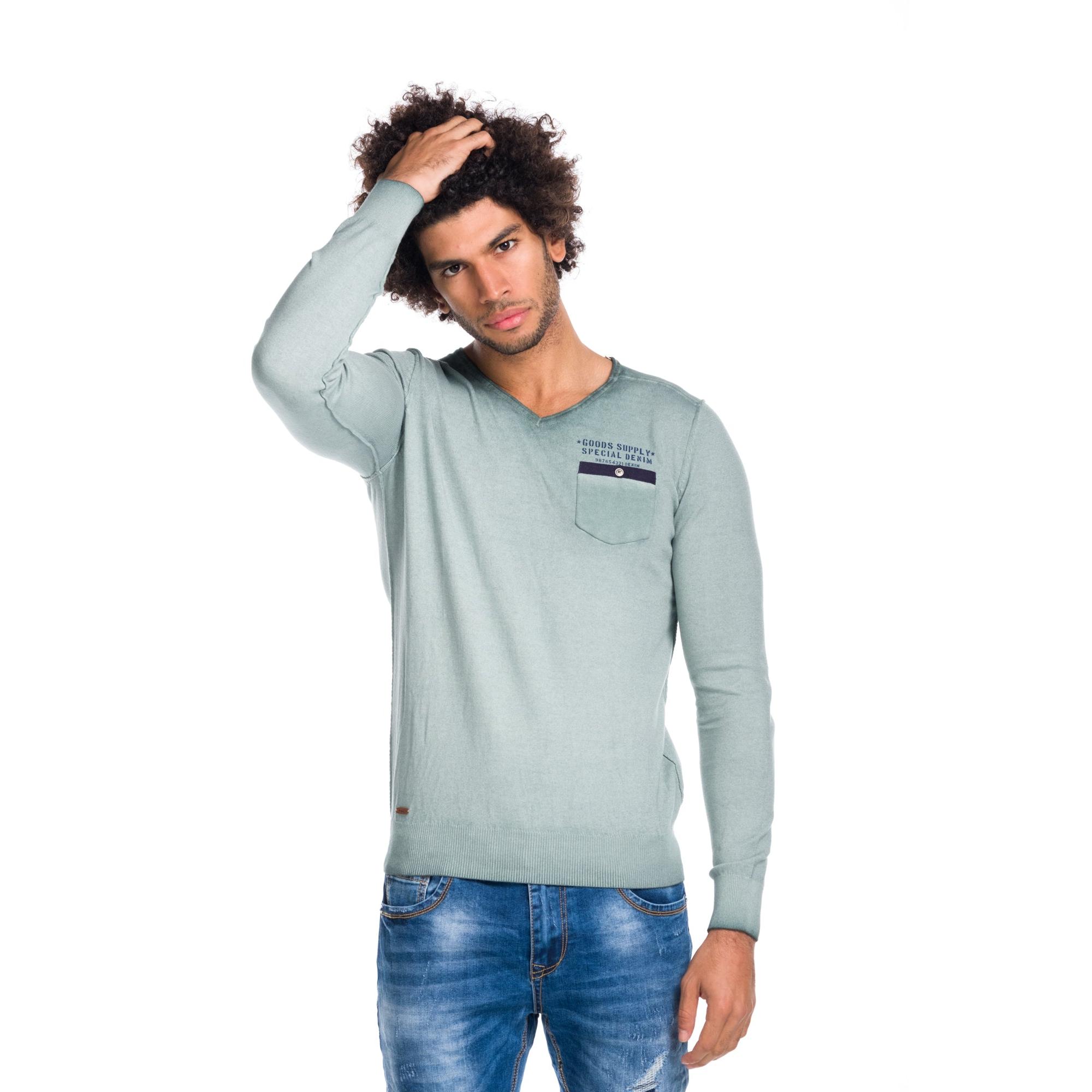 Koroshi Jersey Hombre Punto Cuello Pico Efecto Desgastado con Bolsillo – Koroshi