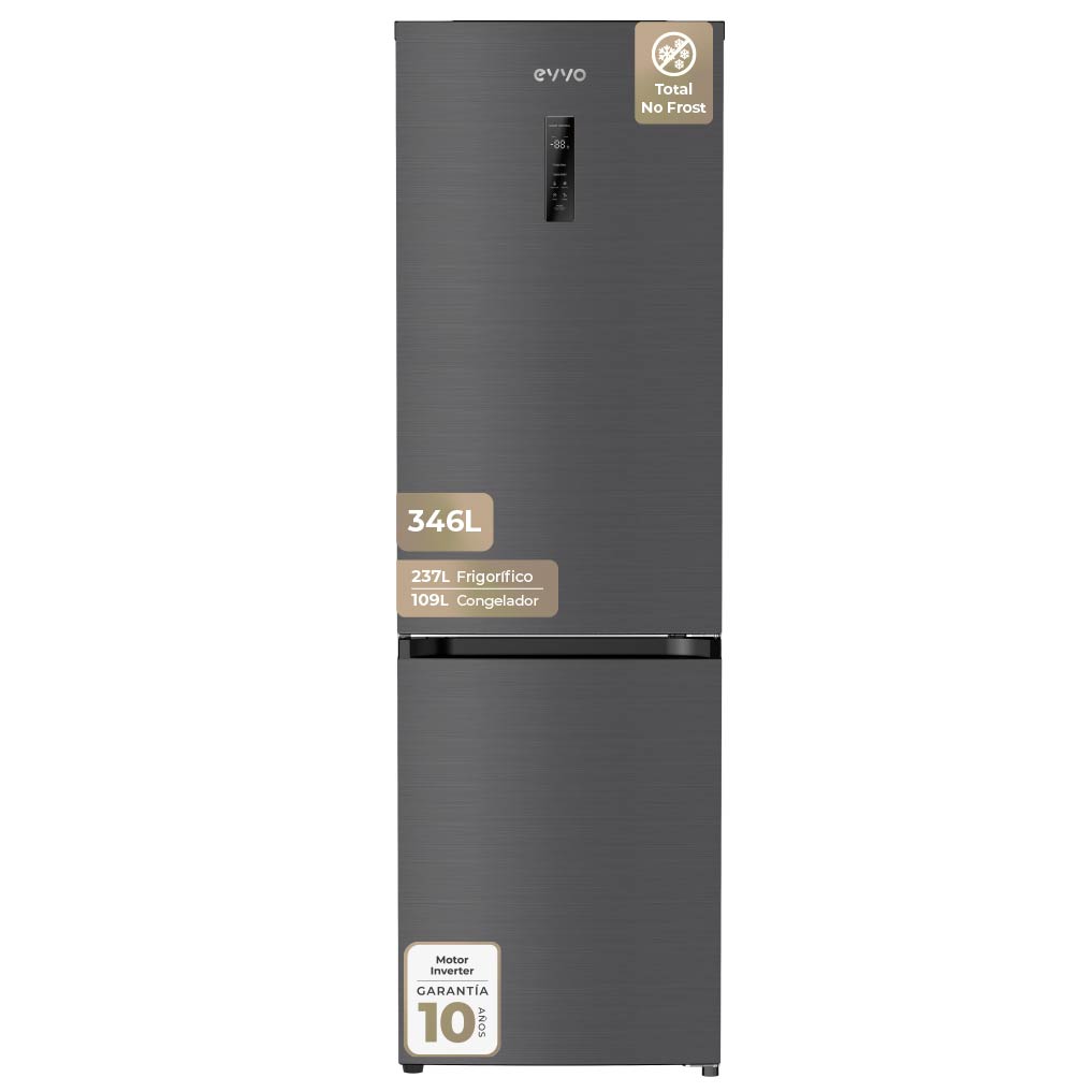 EVVO - Frigorífico Combi F59 Total No Frost de 346 L con motor Inverter y iluminación LED para hogares familiares