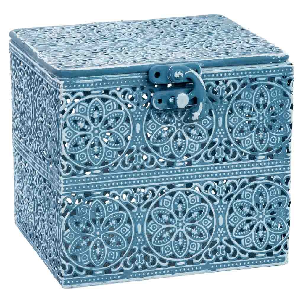 Wonderlust Deco - Caja de metal 13 x 13 x 12h cm Azul 12.5x12.5x11.5h cm