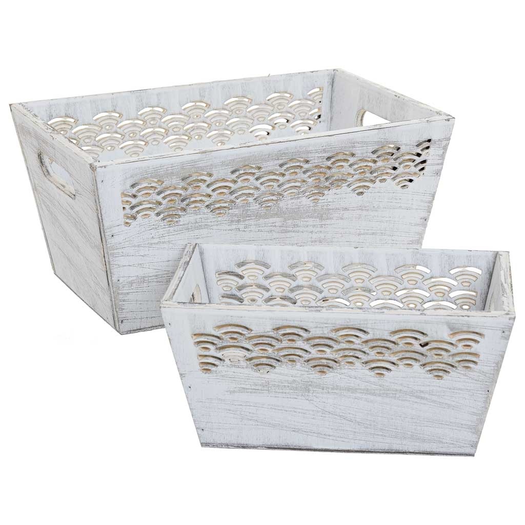 Wonderlust Deco - Cestos set 2 pzasde madera blanco 25x17x12h-20x12x9,5 Blanco 25x17x12h-20x12x9,5h cm