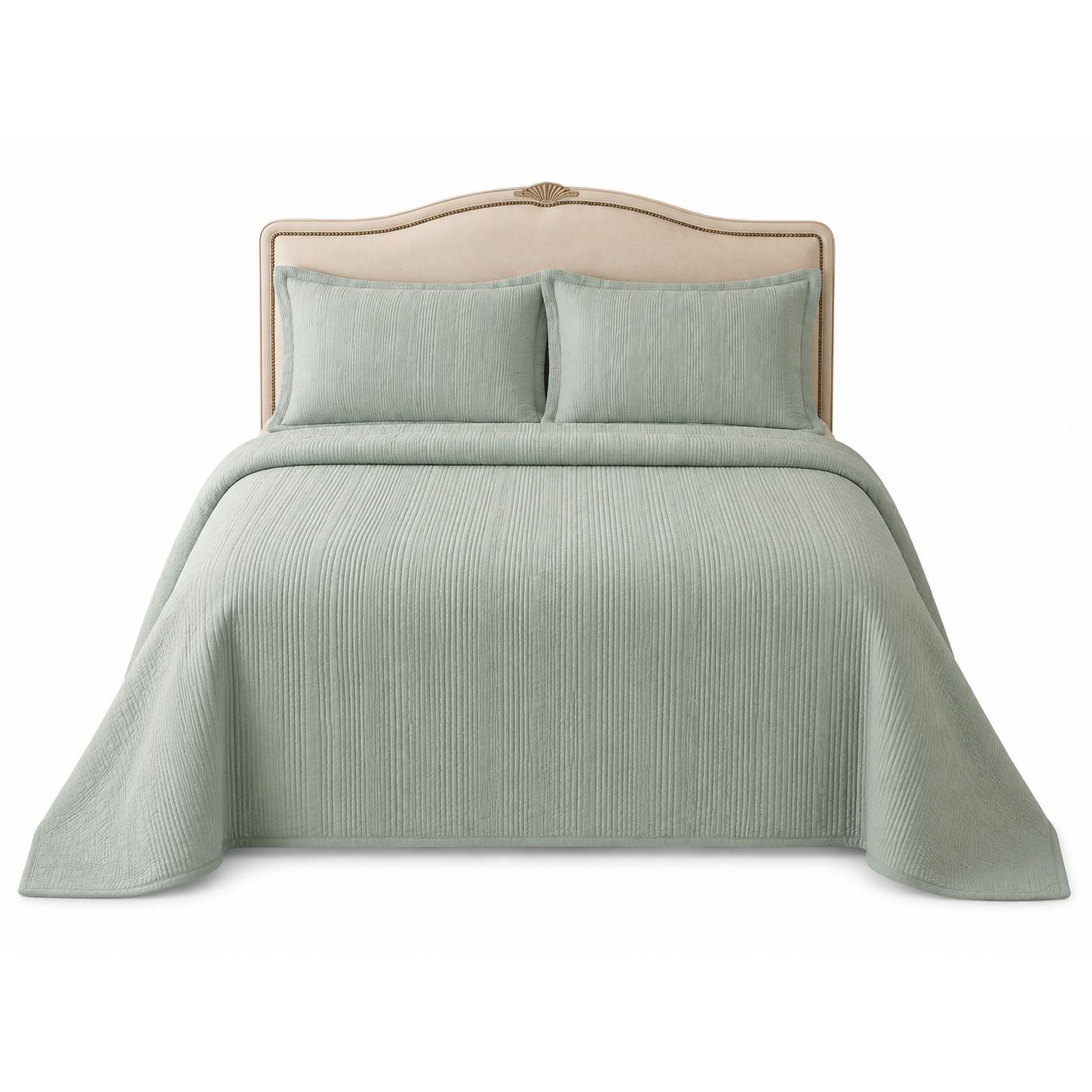 Colcha 100% algodón con relieve verde agua marina modelo Marsella – Elegancia natural para vestir tu dormitorio - con 2 funda de Cojín de 50x70 incluida