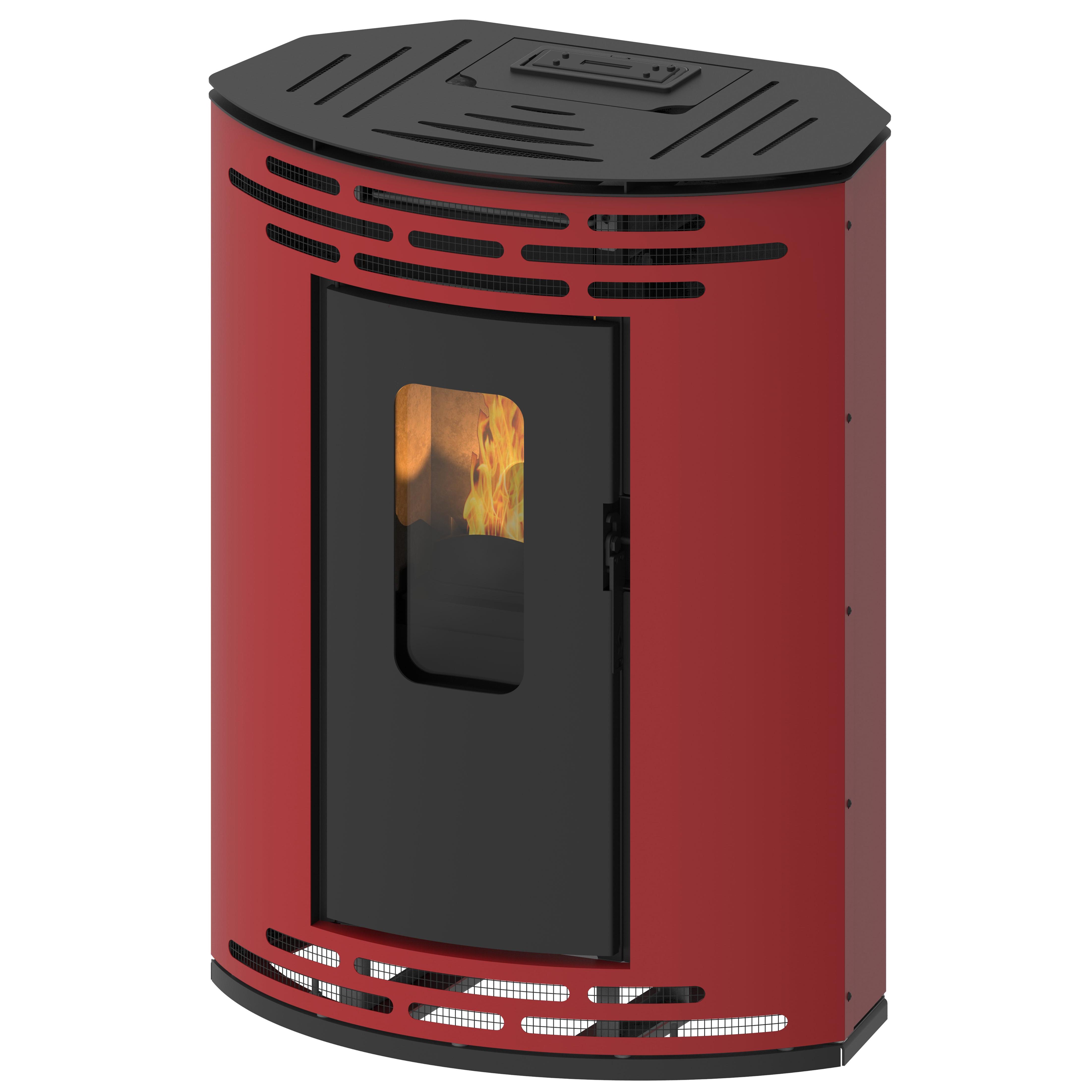 Muspel - Estufa de pellets Hilda 9 kW de esquina con diseño angular, acero inoxidable, autonomía 38 h, sistema cristal limpio y autolimpieza electrónica