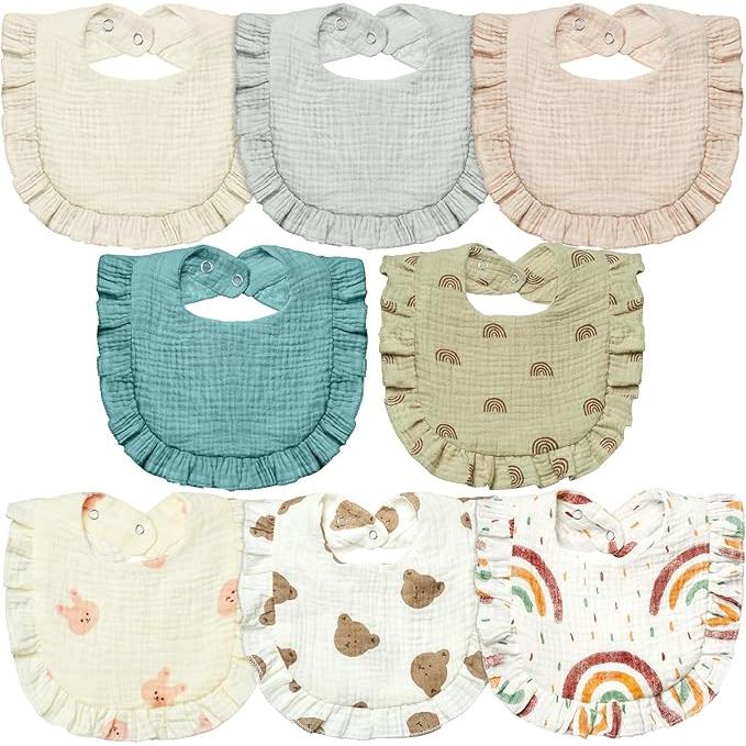 CA Lictin Baberos Bebe -Recien Nacido Bebé Niña Niño Baberos,Juego de 8 Baberos Bandana, 100% Algodón, Suaves Baberos de Bebé, Adecuados para la Dentición de Bebés de 0-24 Meses