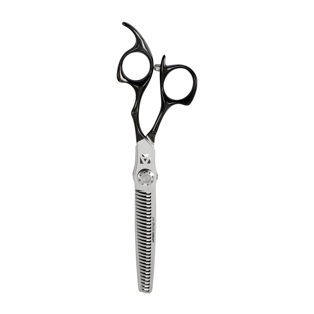 Artero Vintage tijeras de peluquería de esculpir, 30 dientes, vaciado del 30 %, acero japonés 440C, semi offset, 6,5 pulgadas