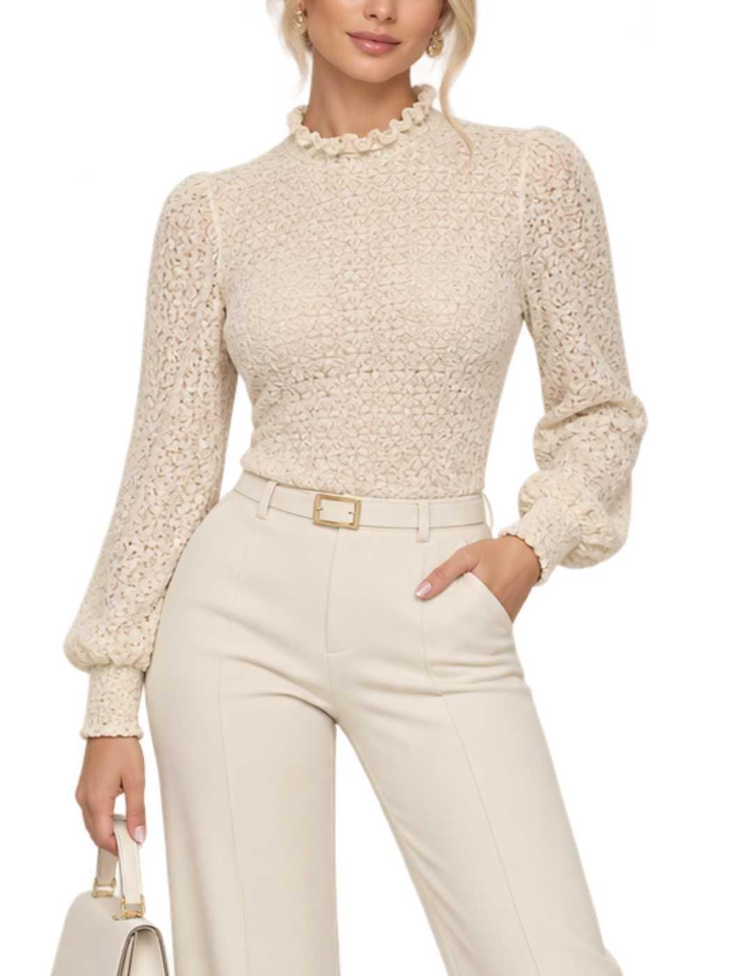 Top Only Selma beige flores manga larga para mujer