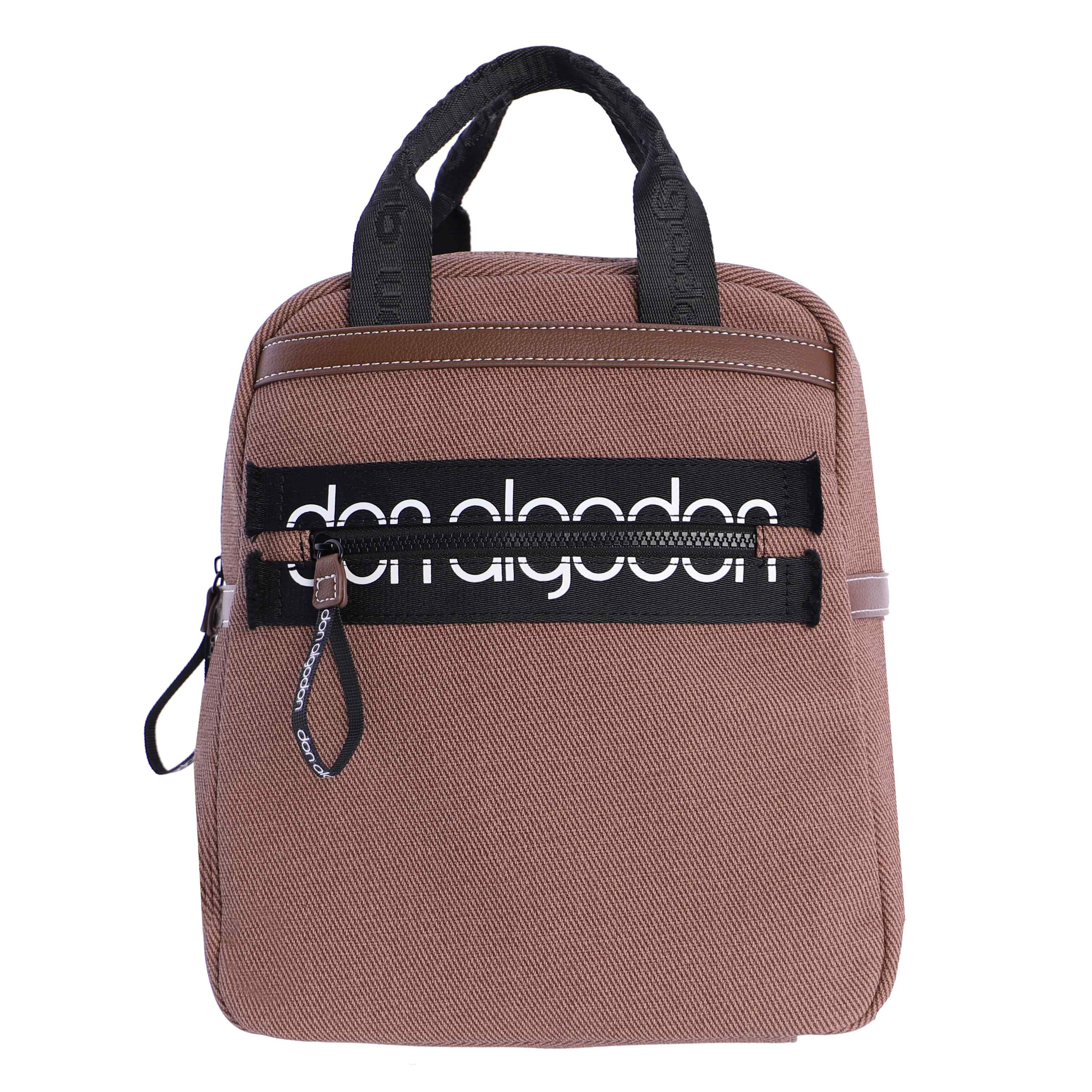 Mochila para mujer DON ALGODON en piel sintética efecto lona con cremallera con logotipo en la cremallera.