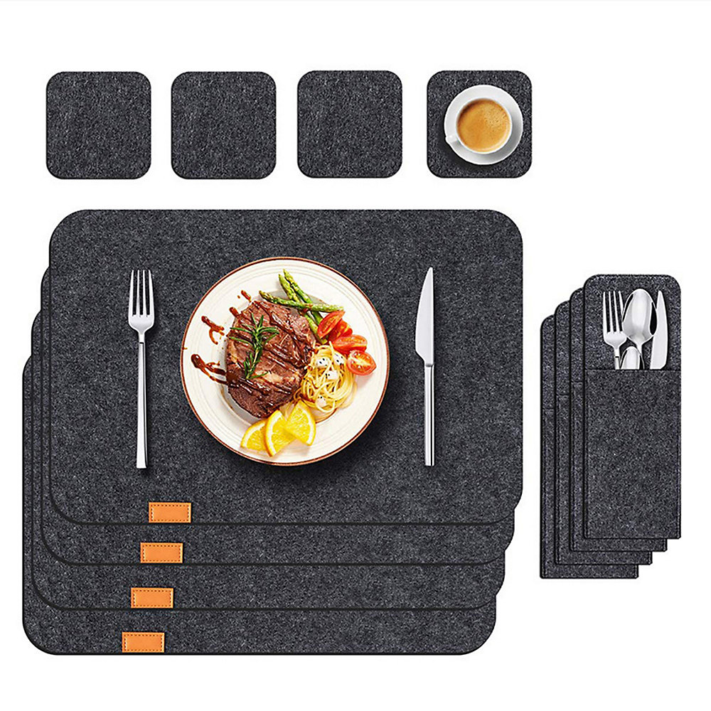 CA Juego de 24 manteles individuales, posavasos y bolsas de fieltro lavables