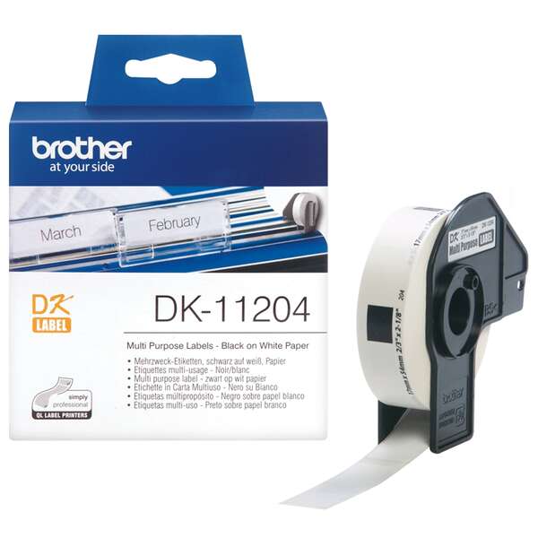 Brother dk11204 - etiquetas originales precortadas multiproposito - 17x54 mm - 400 unidades - texto negro sobre fondo blanco