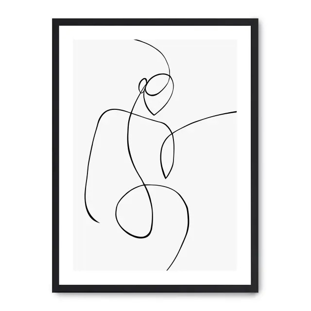 Cuadro woman line art vii 30x40cm, Póster impreso en papel de primera calidad de 180gr, montado sobre marco de madera MDF acabado en negro., Arte - Dibujo de línea