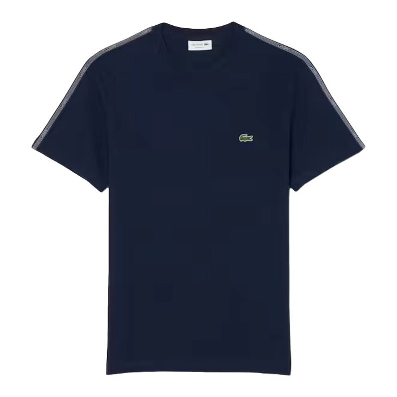 Camiseta Azul Marino Lacoste con Raya en la Manga de Estilo Casual y Deportivo