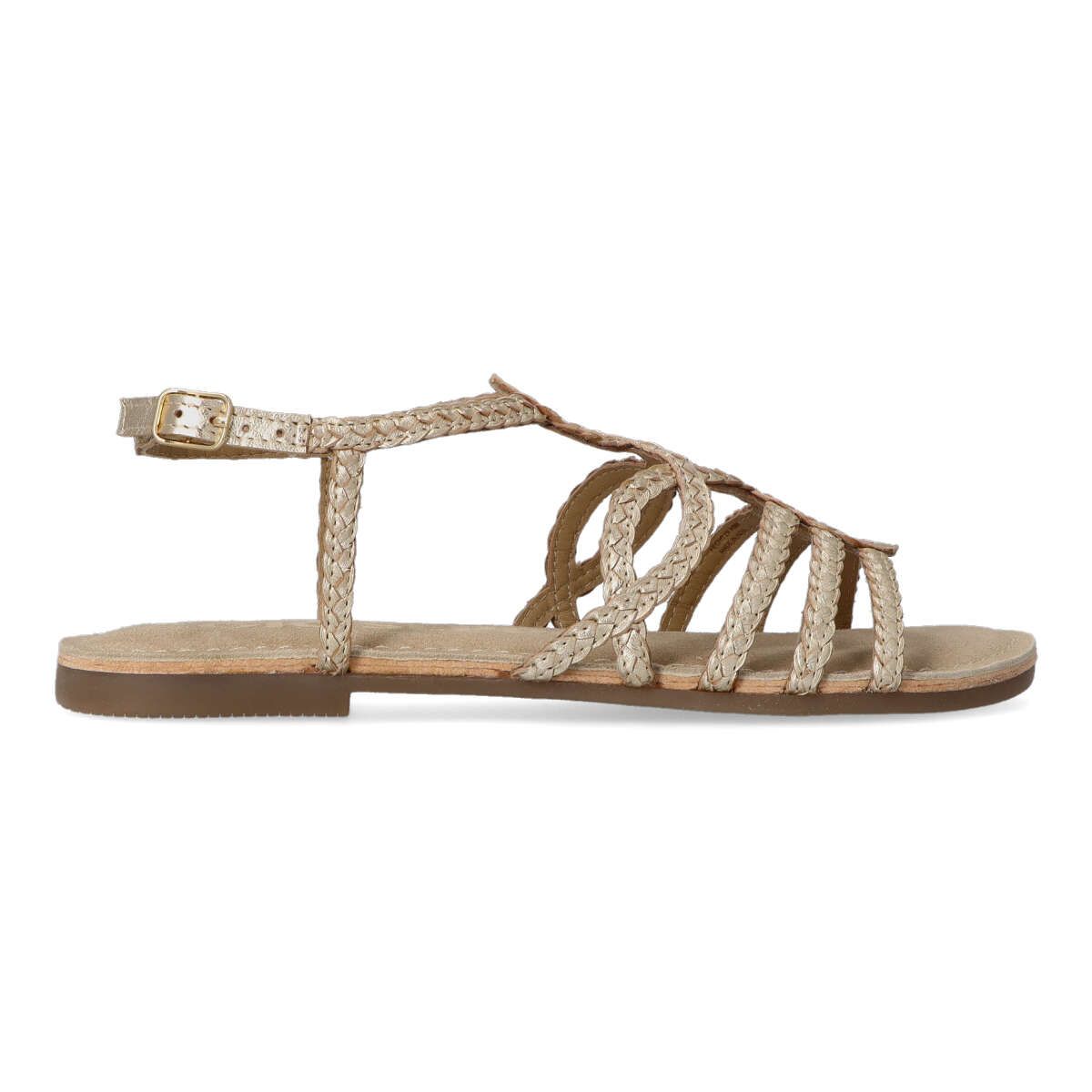 GIOSEPPO - Sandalias planas Yakima con tiras trenzadas en piel dorada para mujer, cómodas y antideslizantes