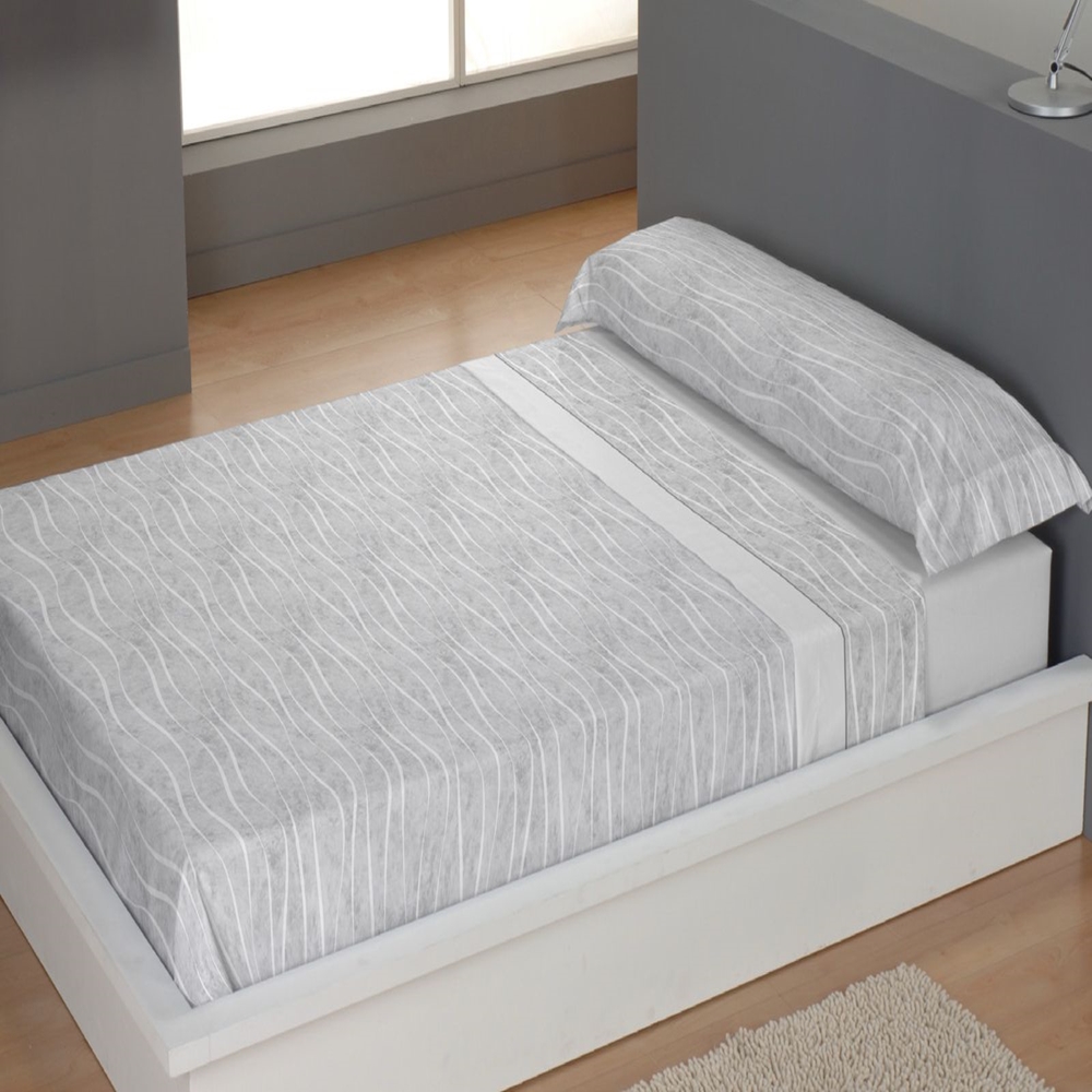 CARPE DIEM Juego de Sábanas de Microfibra Estampada Mod. CALELLI Color Gris - Conjunto de Ropa de Cama 3 o 4 Piezas para Cama 90, 105, 135, 150, 150/160  y 180 cm, Suaves, Transpirables y Confortables, Válidos para Colchones hasta 28 cm de Grosor