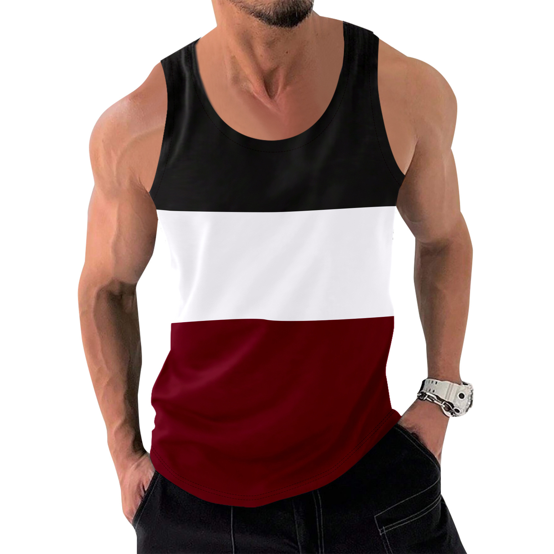 OmHom Chaleco de verano para hombre, informal, deportivo, de moda, para fitness, para correr, con bloques de color, sin mangas