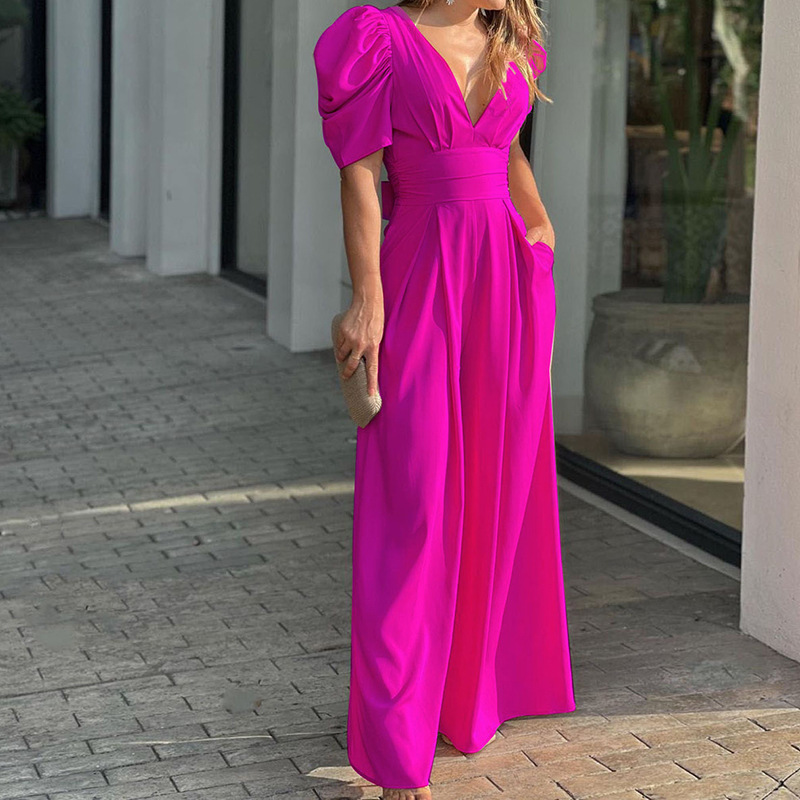 TK 2024 Verano Nueva Manga Short Mujeres Fashion Elegant Gran tamaño Wide Leg Jumpsuit 1