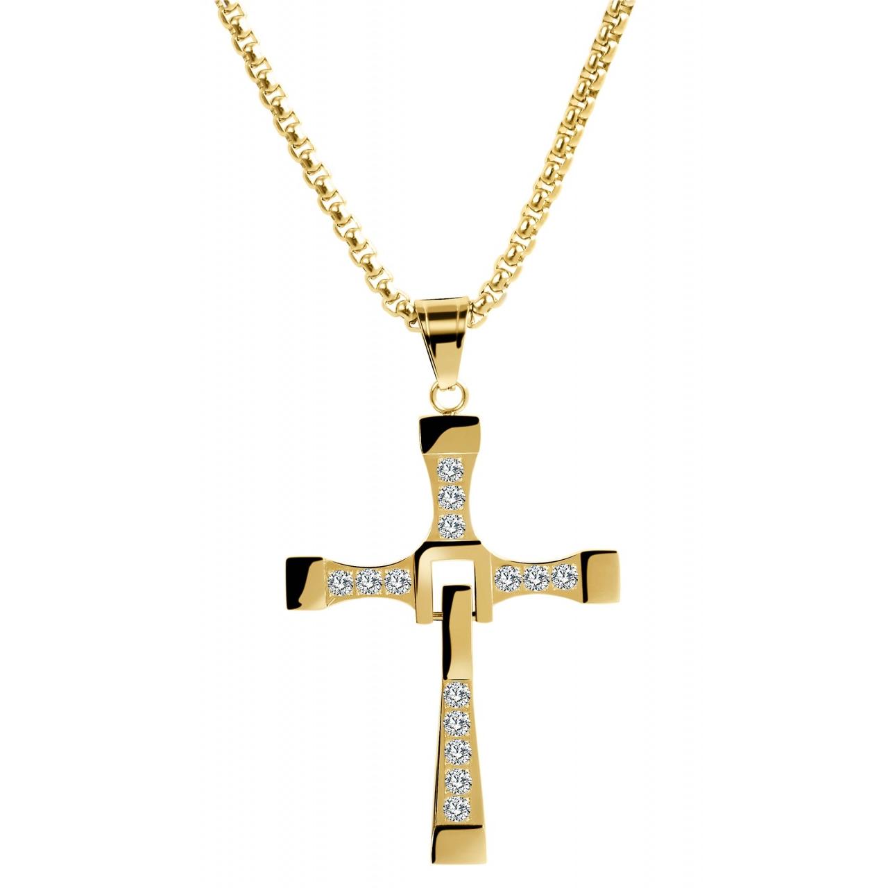 Akzent® Collar Cruz Dourado em Aço Inoxidável – 61 cm