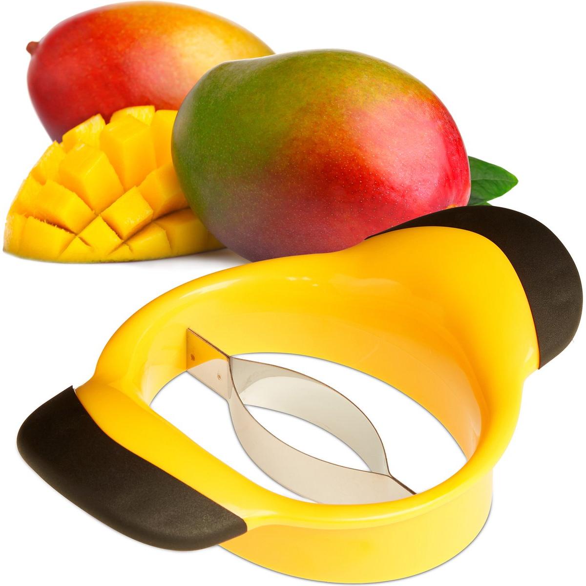Cortador, separador y deshuesador de mangos, mango antideslizante, hoja de acero inoxidable, cortador de frutas, negro-amarillo