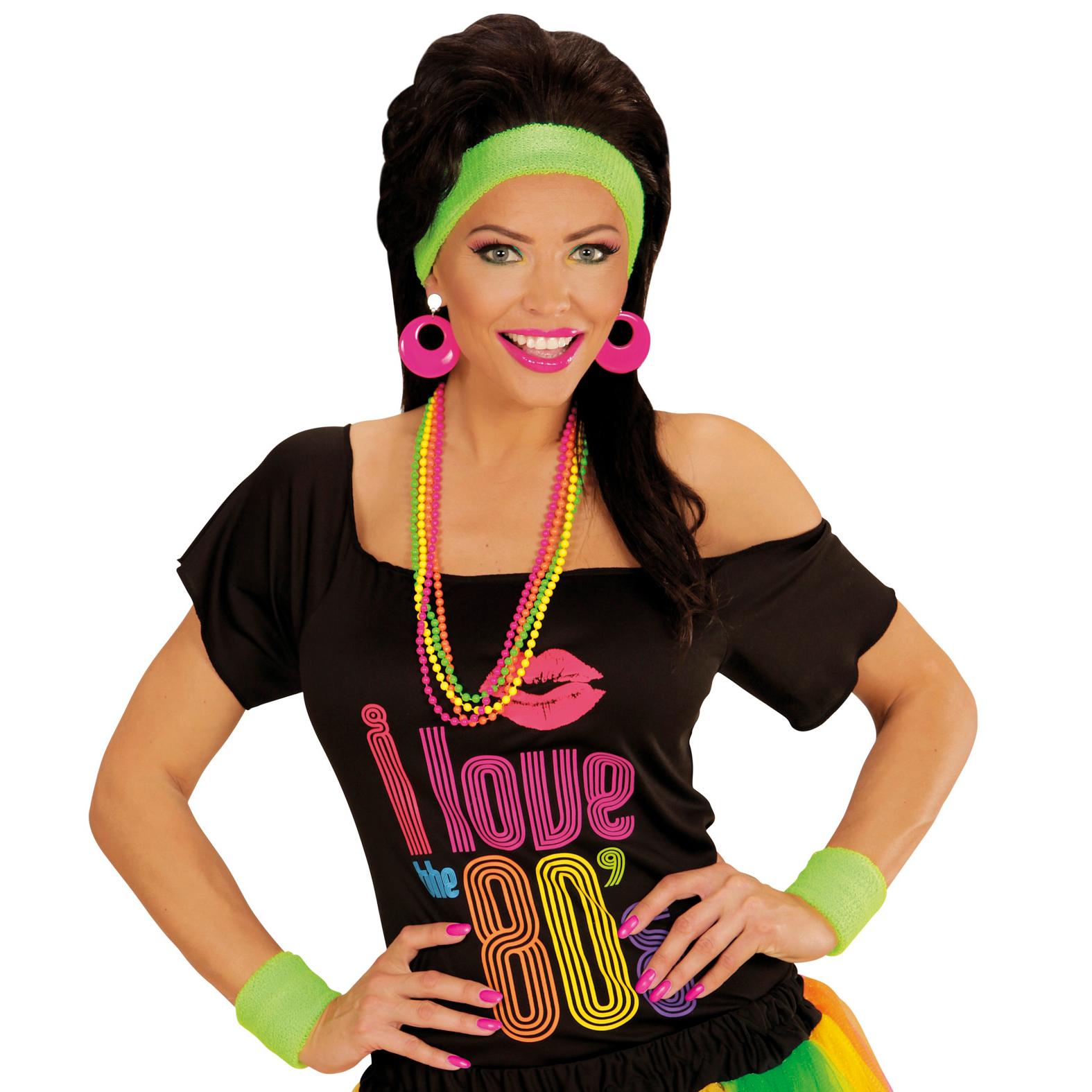 CONJUNTO DE 2 MUÑEQUERAS Y CINTA CABEZA NEON COMPLEMENTO AÑOS 80 WIDMANN