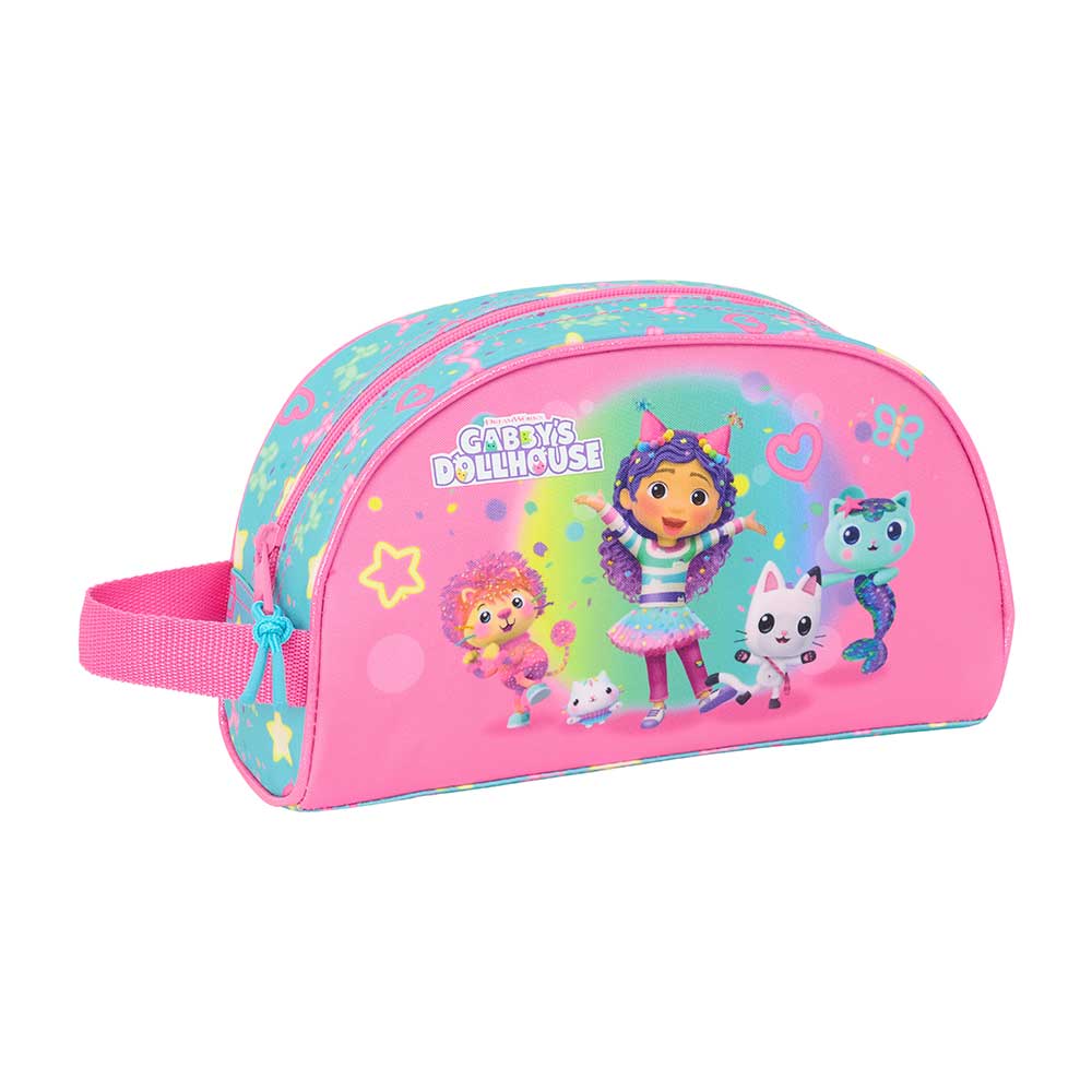 SAFTA | Neceser Adaptable a Carro Gabby’s Dollhouse Confetti 26 x 16 x 9 Cm (3,7 Litros), Organizador Escolar Infantil con Asa Lateral, Compartimento Principal con Cremallera y Bolsillo Interior con Cremallera, Vuelta al Cole