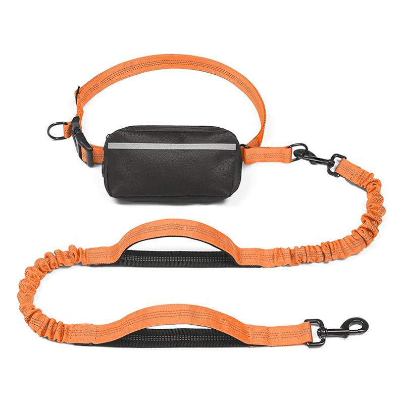 Correa para perros manos libres con bolsillo con cremallera, asa reforzada de doble capa y cuerda elástica resistente, adecuada para pasear, trotar y correr.