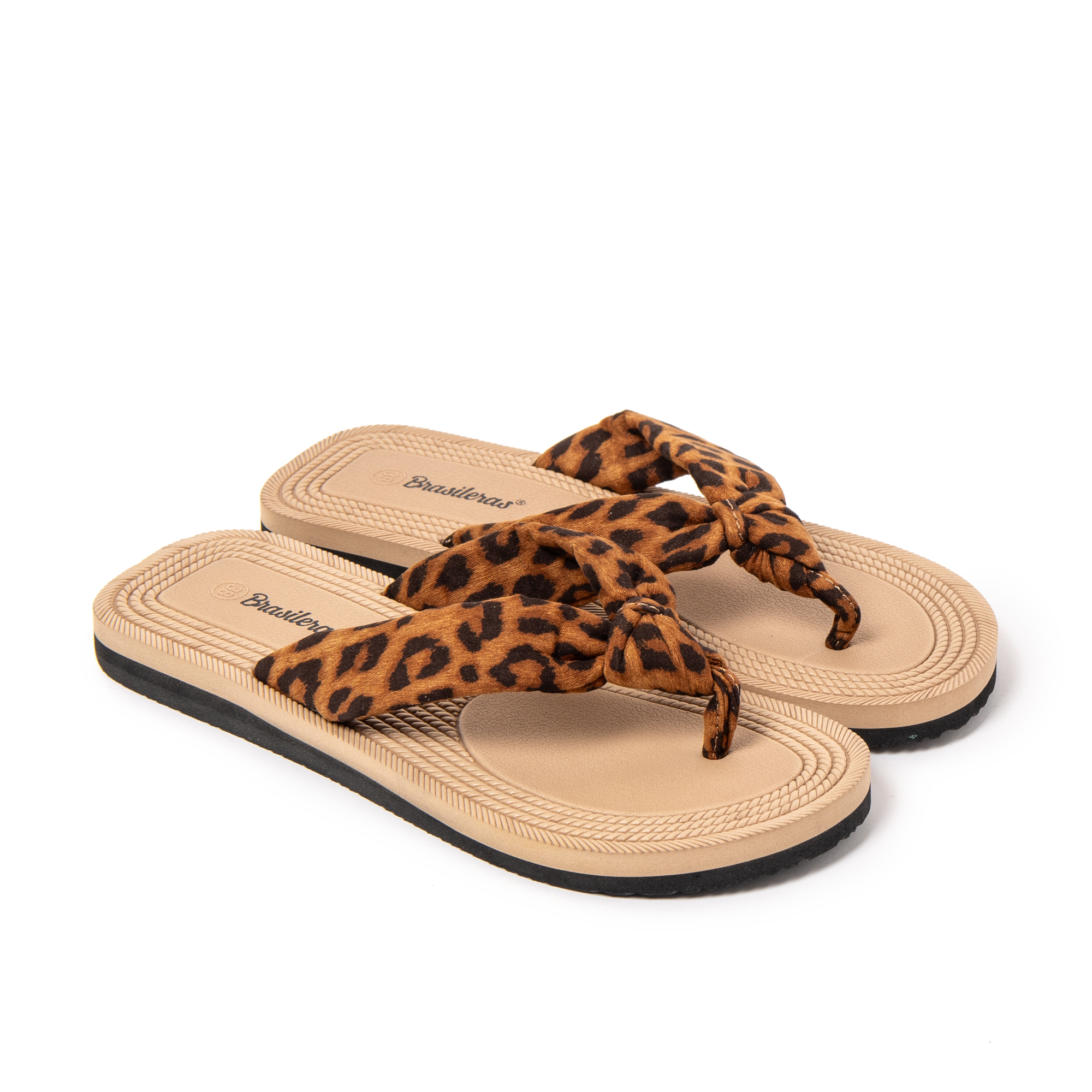Chanclas de Mujer BRASILERAS Modelo Savanna con Tiras Efecto Leopardo para Playa y Piscina