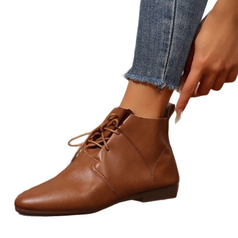 Botines retro de Punta puntiaguda para Mujer, Primavera 2025, Nuevos Botines Martin Planos combinables, Botines de cuero with Cordones para Mujer.