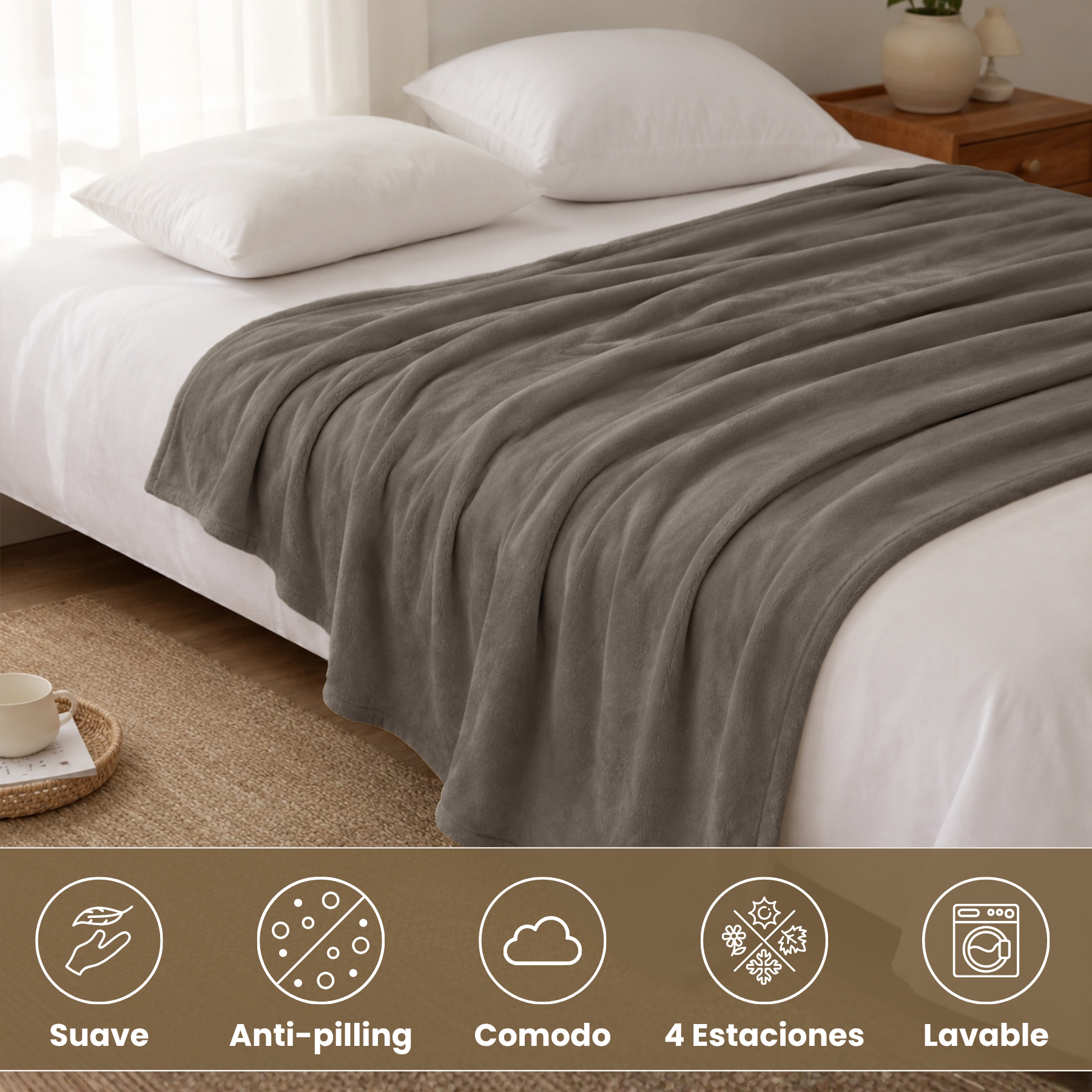 Manta de Franela Sedalina 100% Poliéster OEKO-TEX, extra suave tacto nube, cálida envolvente, lavable 30°C sin decolorar ni deformar. Tamaños 130x160/160x220/220x240, multiusos sofá, sillón, cama bebé, individual, matrimonio, piel sensible, niños