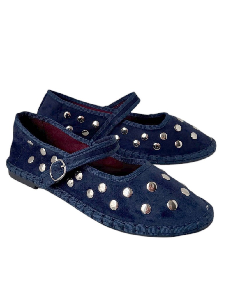 Zapateos - Zapatos planos para mujer estilo bailarina 11869 en terciopelo con detalles de tachuelas y hebilla, cómodos y versátiles