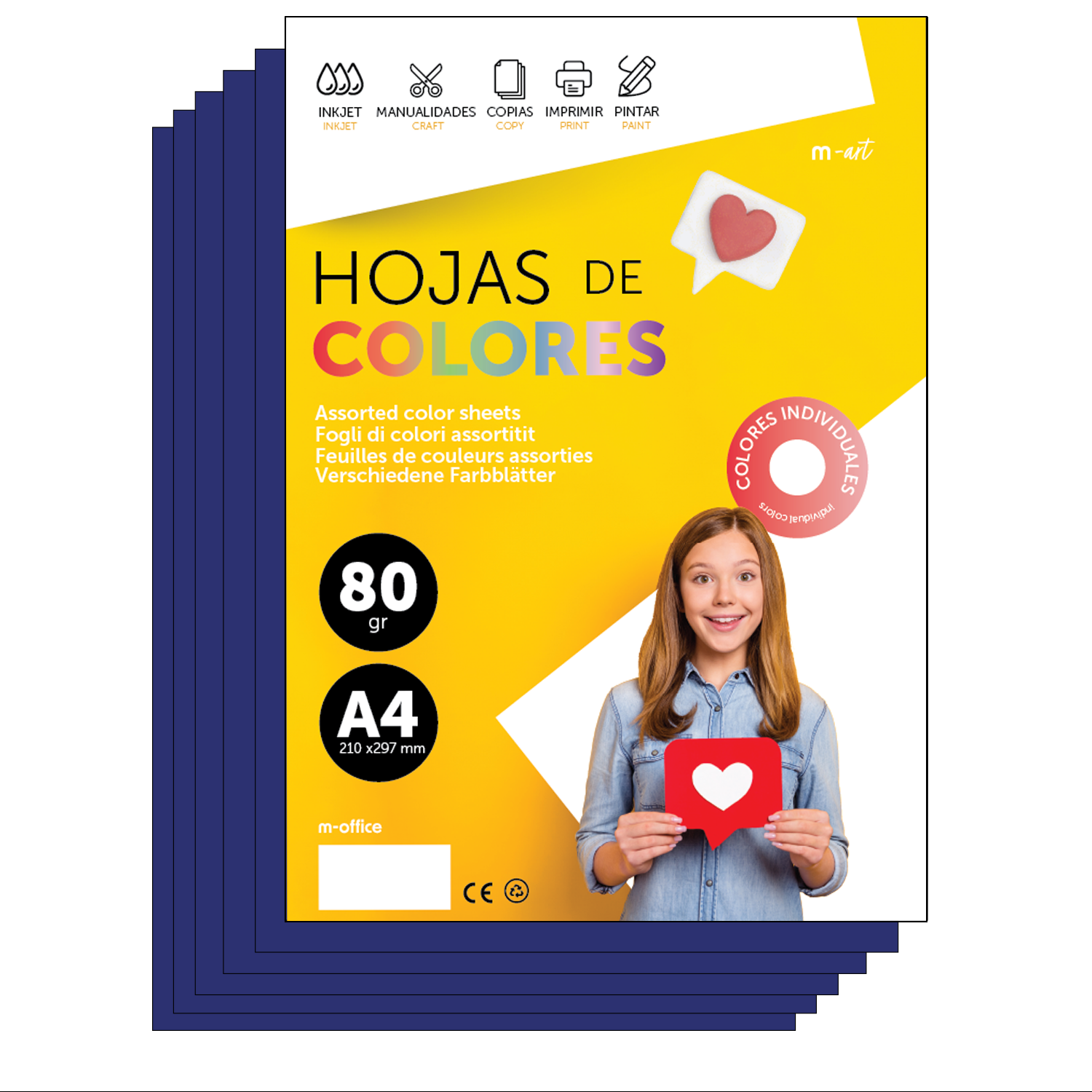 M-Office Folios De Colores A4 80g Para Impresoras y Manualidades, Papel Surtido Para Niños, Paquete Folios Colores Para Tarjetas, Escuela y Proyectos Creativos m-office (50h, Azul Oscuro)