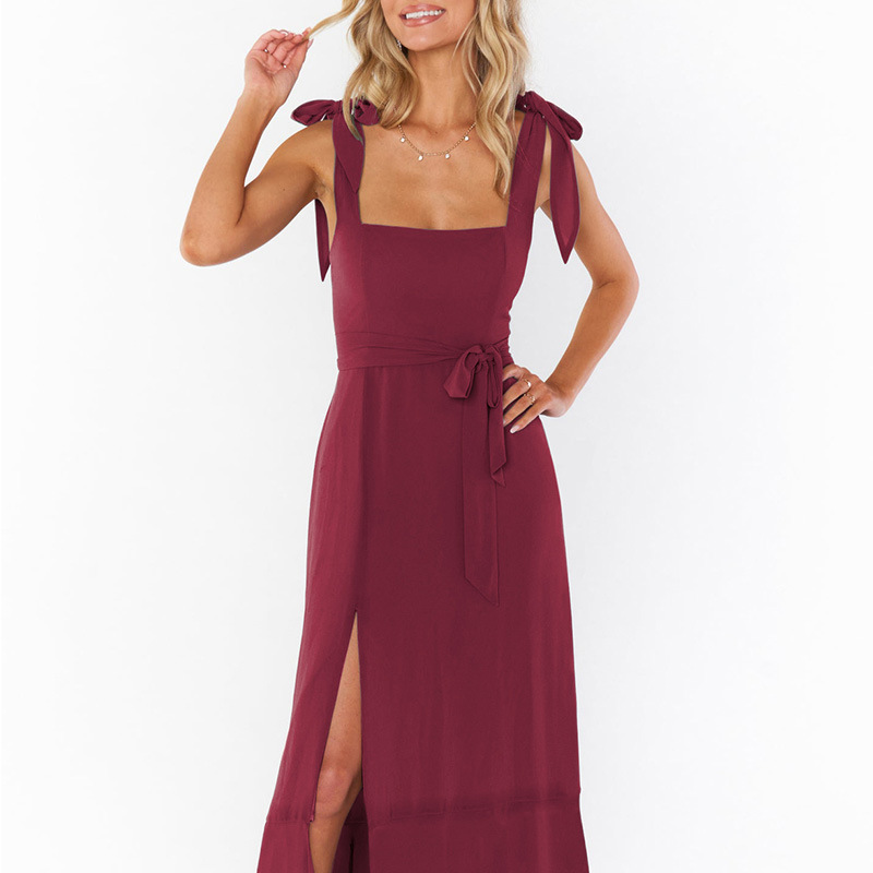 TK Vestido Largo Dama de Honor Cuadrado Rosa Elegante Mujer