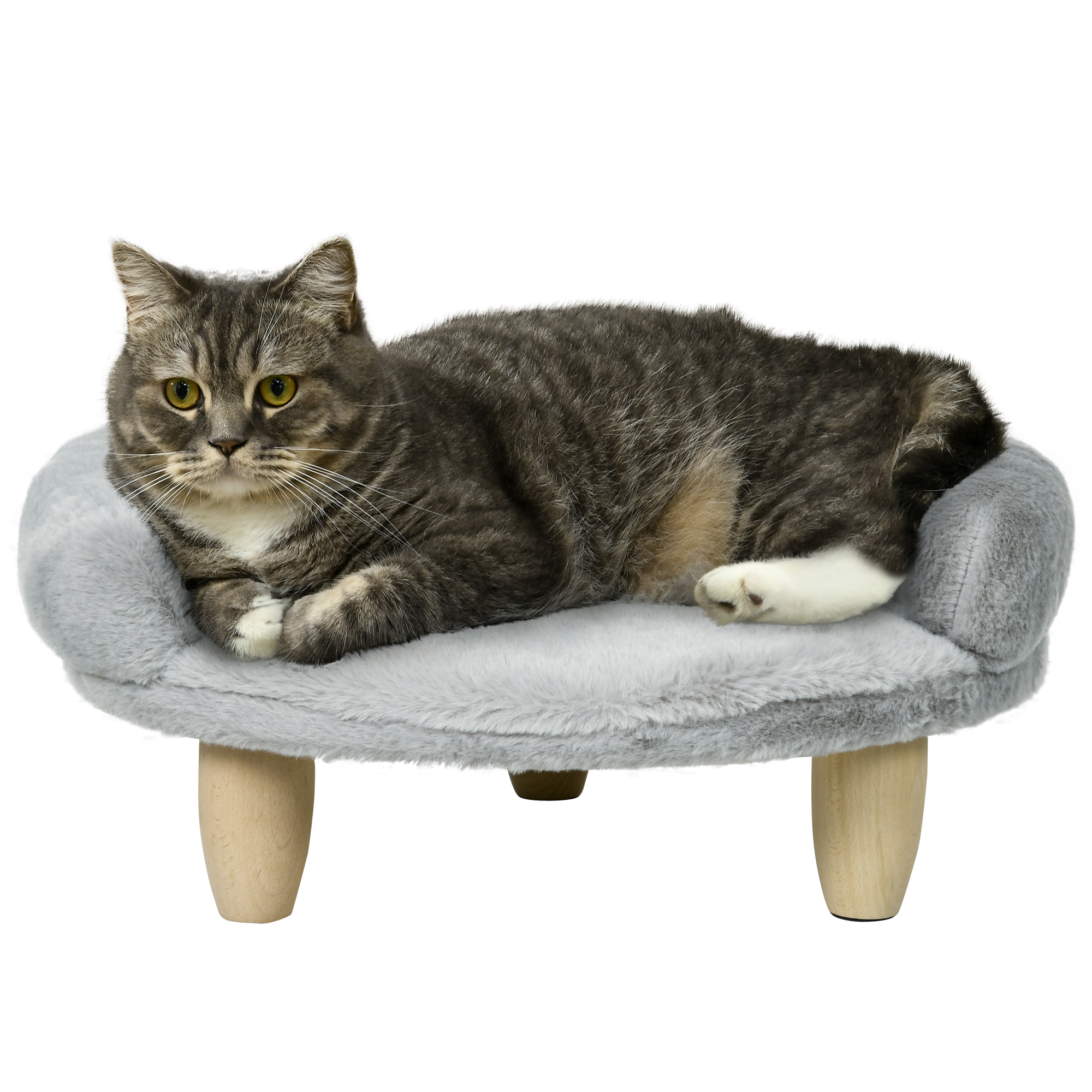 PawHut Sofá cama para perros para gatos, funda de felpa extraíble y lavable, patas de madera de pino macizo, 47 x 40 x 20 cm, color gris