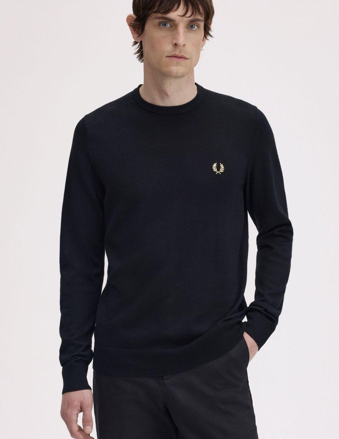 Jersey Fred Perry Classic Cuello Redondo Negro Hombre