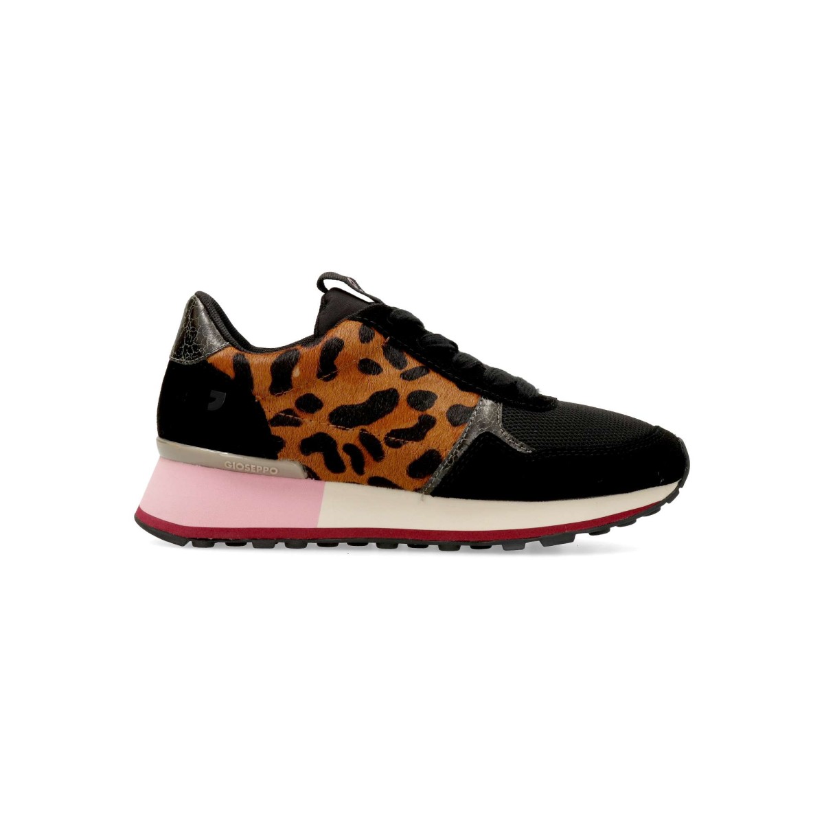 GIOSEPPO - Zapatillas sneakers piel serraje con estampado animal tipo pelo y piezas craqueladas para mujer, estabilizador talón y plantilla anatómica extraíble