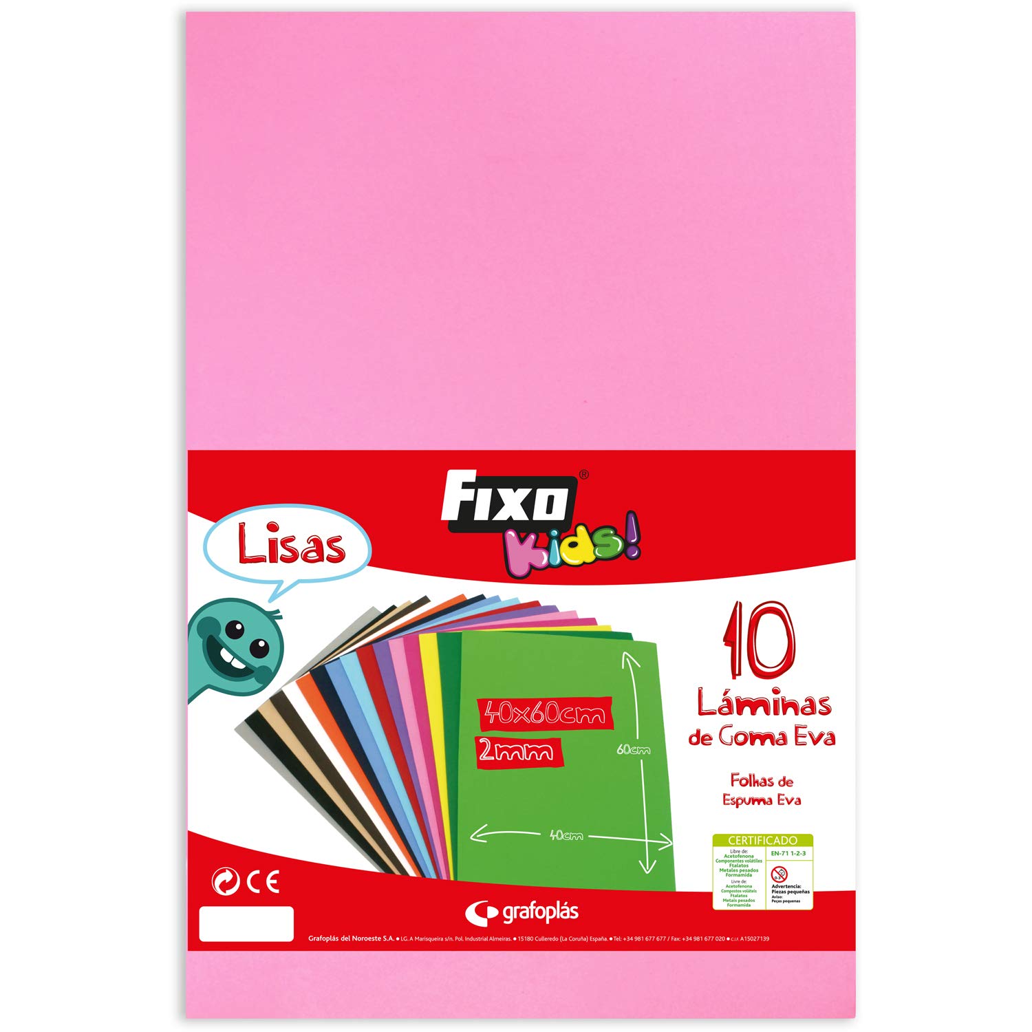 Fixo Kids | Bolsa Goma EVA Grande Rosa | 10 Láminas 40x60 cm | Grosor: 2mm | Ligeras y Flexibles | Perfectas para Manualidades Escolares, Disfraces y Decoraciones