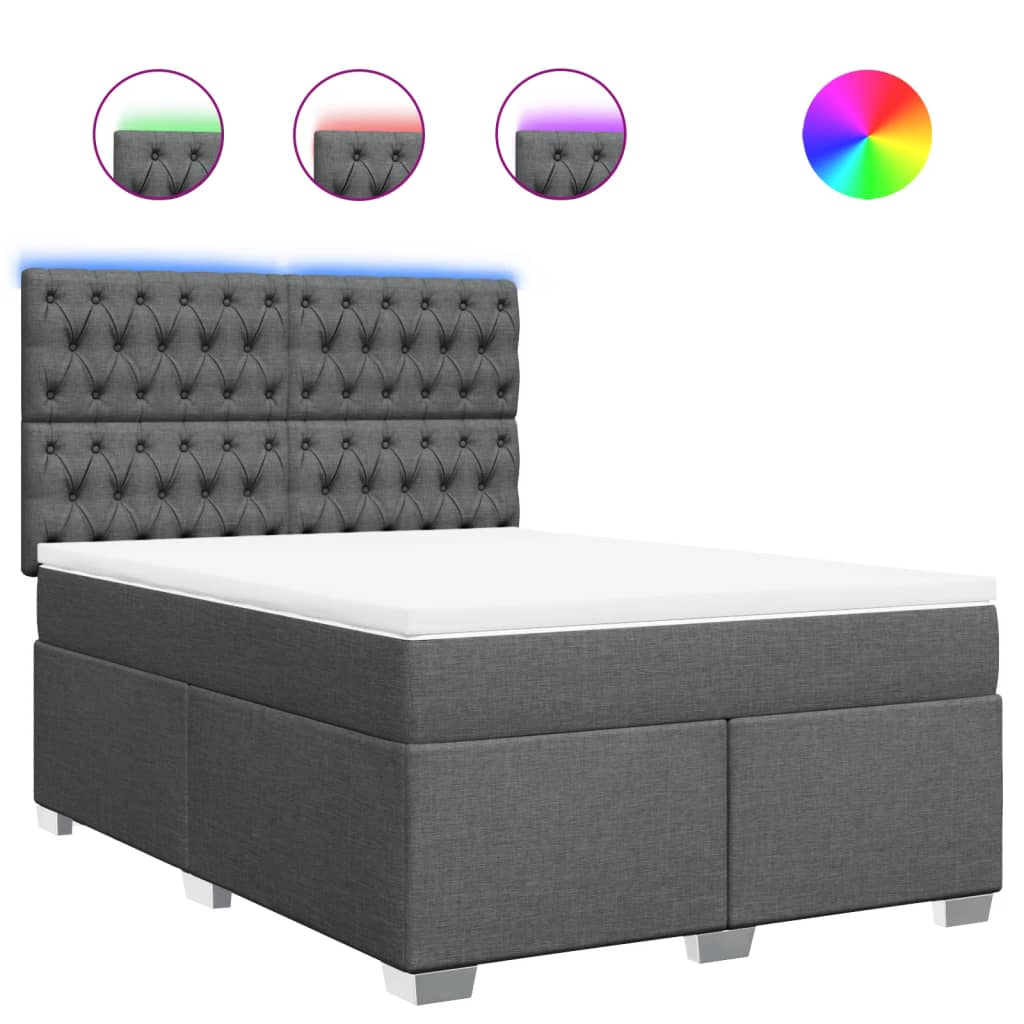 vidaXL Cama box spring con colchón tela gris oscuro 140x200 cm