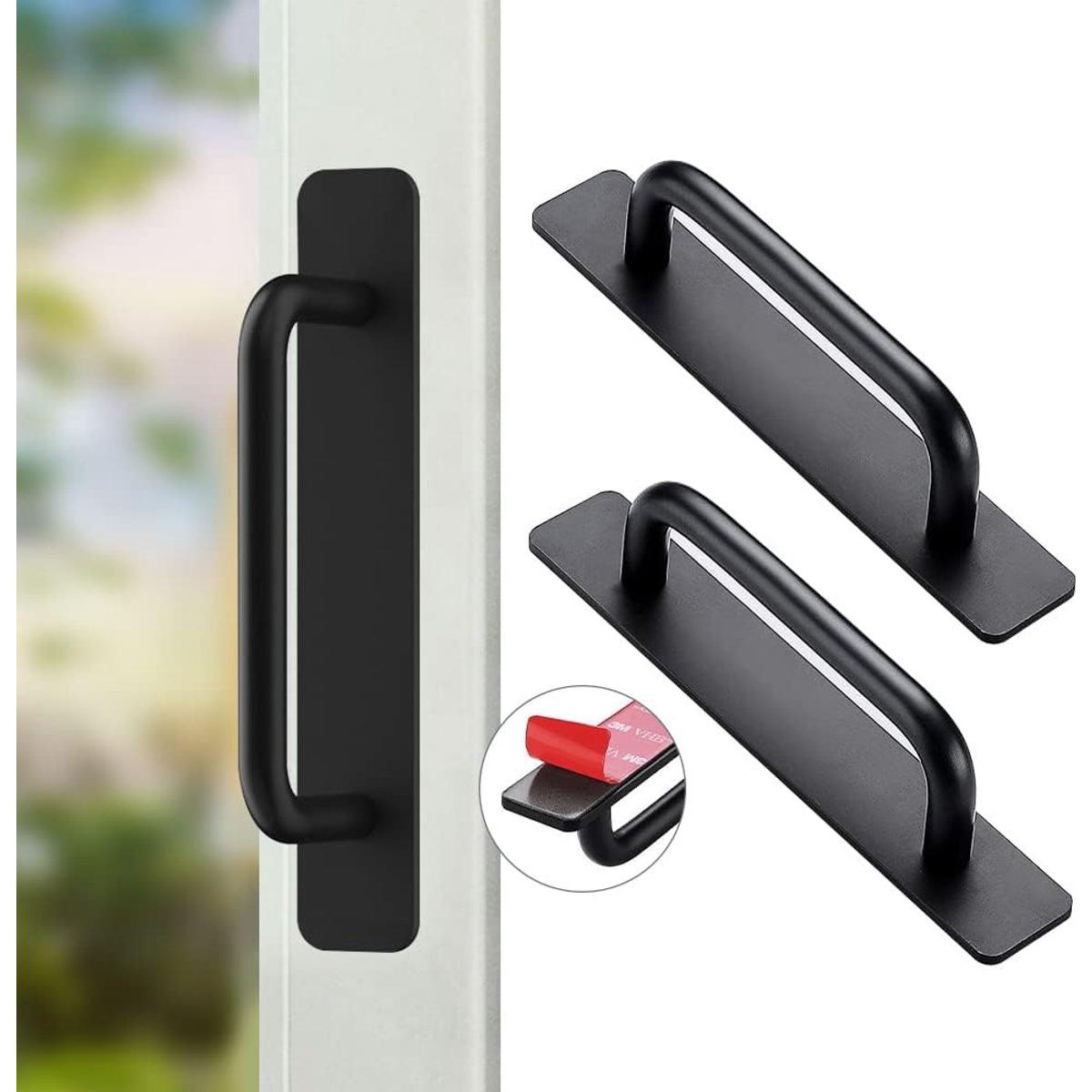 2 piezas - Tiradores autoadhesivos - Tirador para muebles - Puerta corredera - Tirador para puerta corredera - Tirador negro - Tirador para baño - Tiradores para puertas pequeñas - Negro