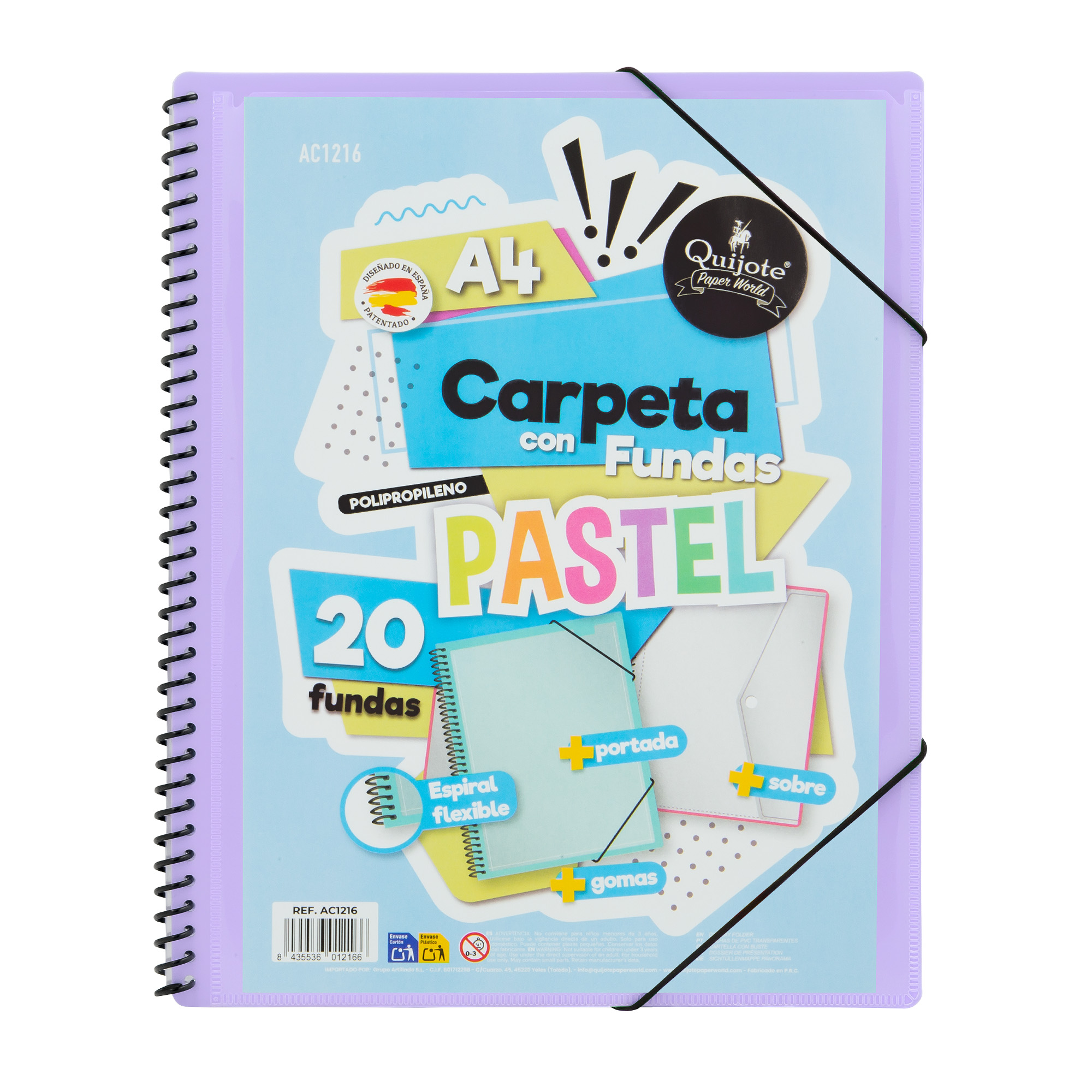 Quijote Paper World Carpeta 20 fundas A4 Colores pastel