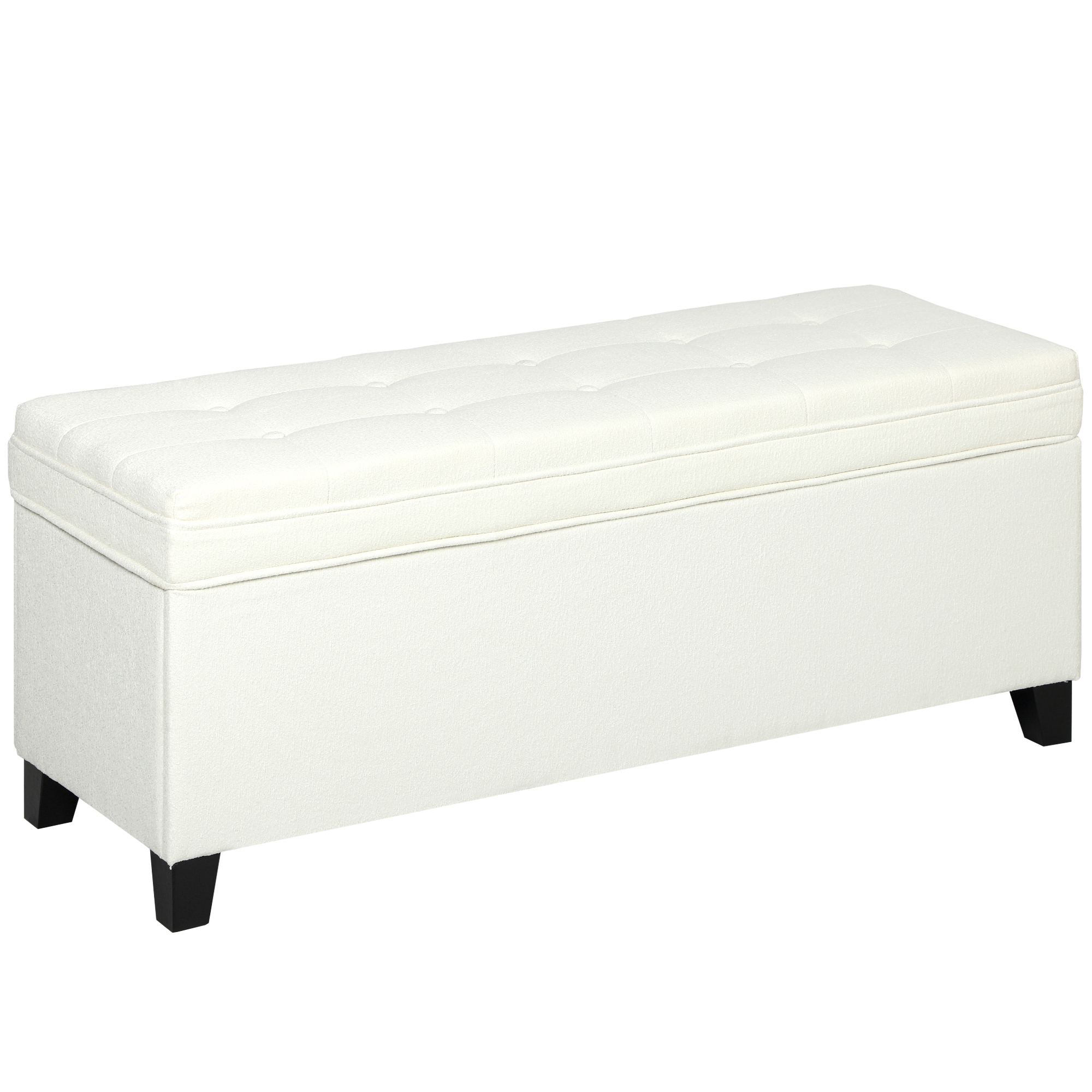 HOMCOM Puff Almacenaje Banco Almacenaje 112L Tapizado en Lino con 2 Bisagras de Seguridad Tapa Abatible y Asiento con Capitoné para Dormitorio Salón Entrada Carga 120 kg 120x40x48 cm Crema