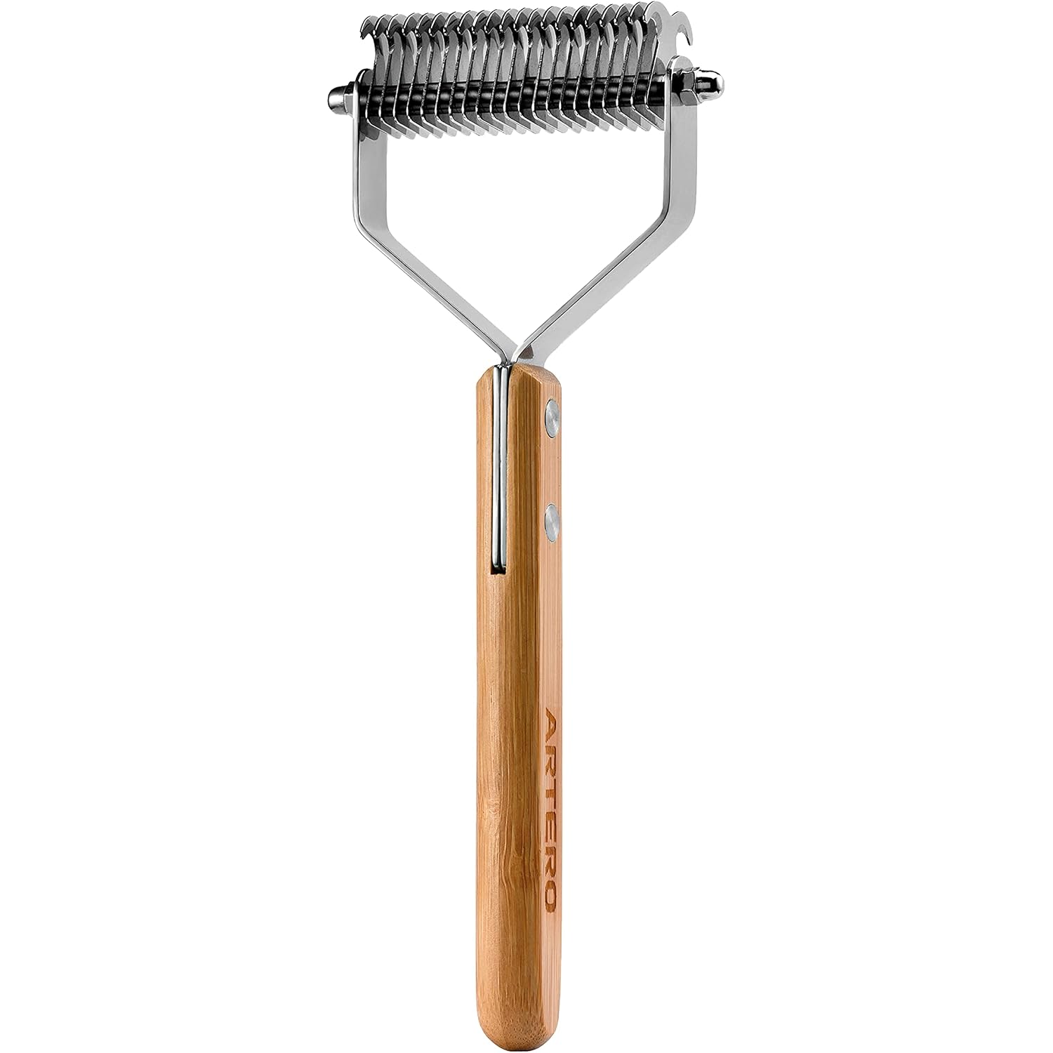 Artero Supercoat cortanudos para perros y deslanador de doble cara, 11 y 21 hojas, mango de bambú, talla L 20 x 8 cm