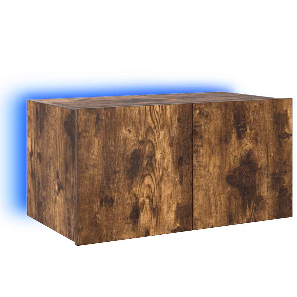 vidaXL Mueble de TV de pared con luces LED roble ahumado 60x35x31 cm