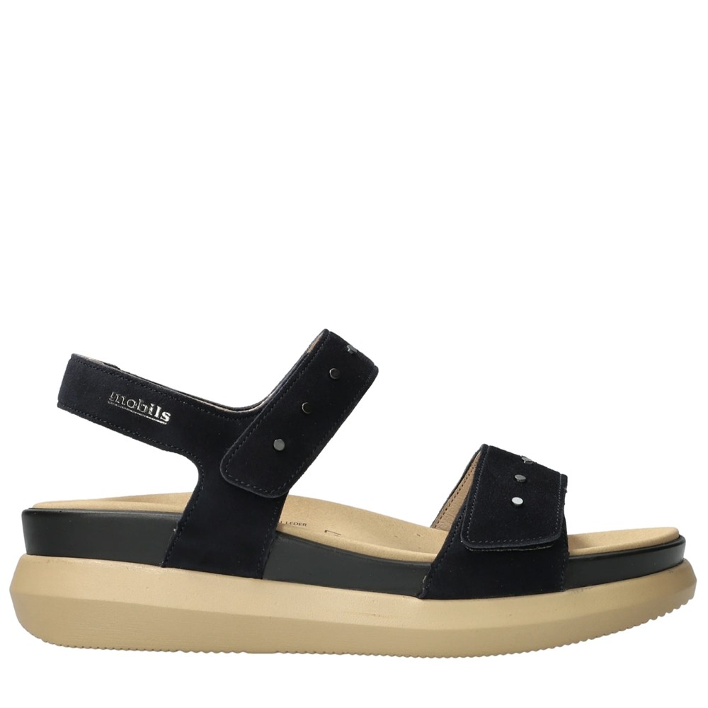 Cómoda  Sandalia mujer FARRA NUBUCK NAVY. Tiras regulables con velcro. Plantilla anatómica móvil. Línea Mobil's de Mephisto ideal para los pies sensibles, se adapta al pie Altura Tacón bajo (3-5 cm) Referencia FARRA-NAVY