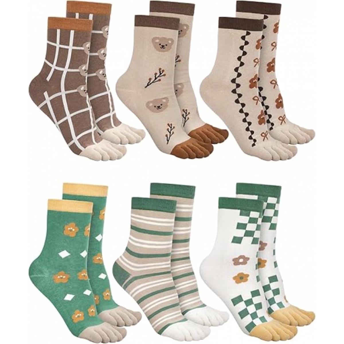 Calcetines de dedos - Mujer - Calcetines de dedos - 6 pares - Algodón - Calcetines de yoga - Costura suave en los dedos - Sin costuras molestas - Calcetines de dedos - Calcetines para mujer - Calcetines de dedos para correr - Calcetines para zapatillas -
