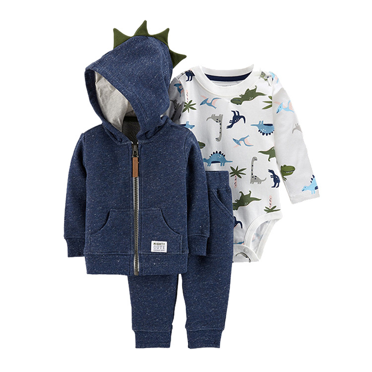 TK Ropa para niños, estilo primavera y otoño, suéter para niños y niñas, chaqueta con capucha, abrigo, mameluco de manga larga, conjunto de tres piezas para bebé